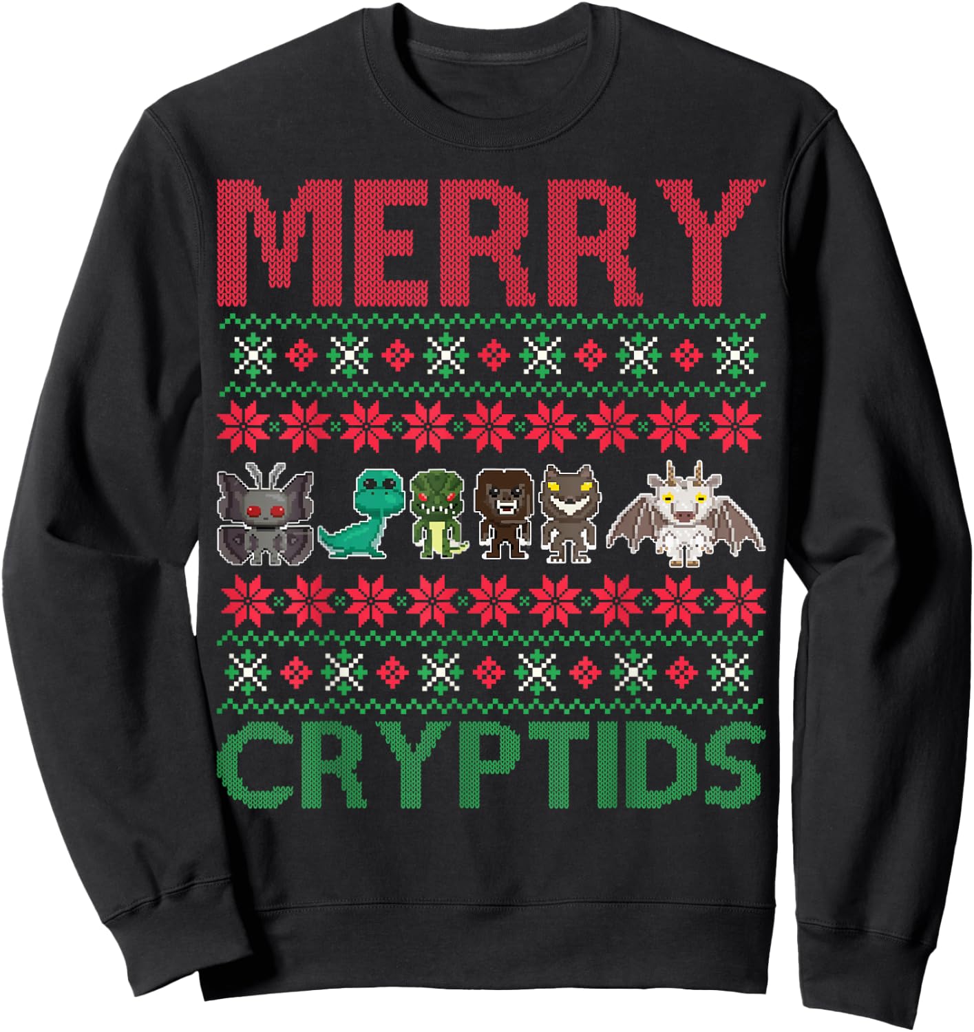 Merry Cryptids Ugly Christmas Bigfoot Apparel Sweatshirt - Sweatshirt | Black