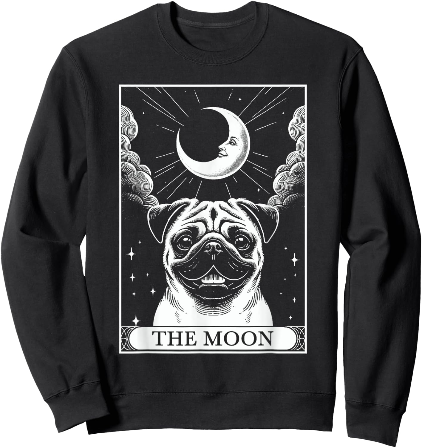 Tarot Card Vintage Crescent Moon Pug Mom Dog Lovers Men Women Kids Sweatshirt - Sweatshirt | Black