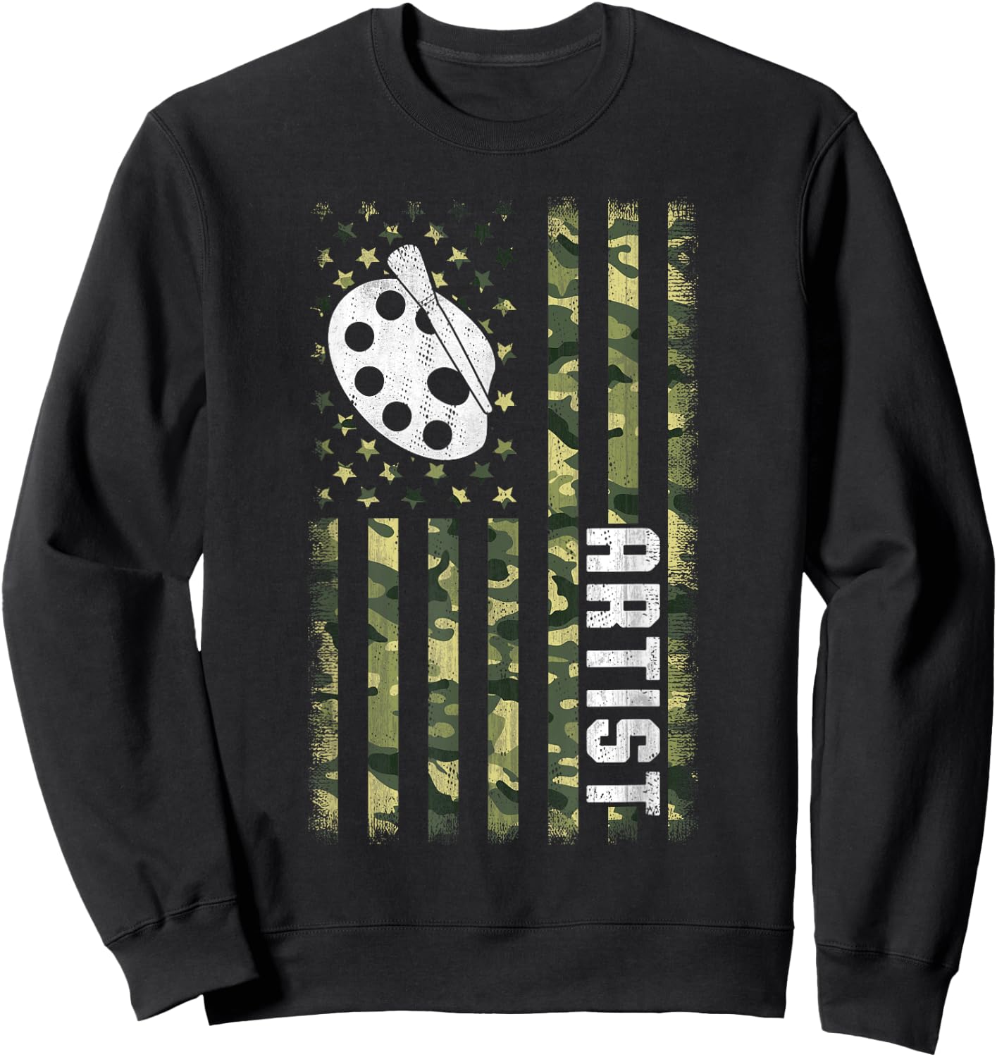Camo American Flag USA Camouflage Patriotic Artist Sweatshirt - Sweatshirt | Black