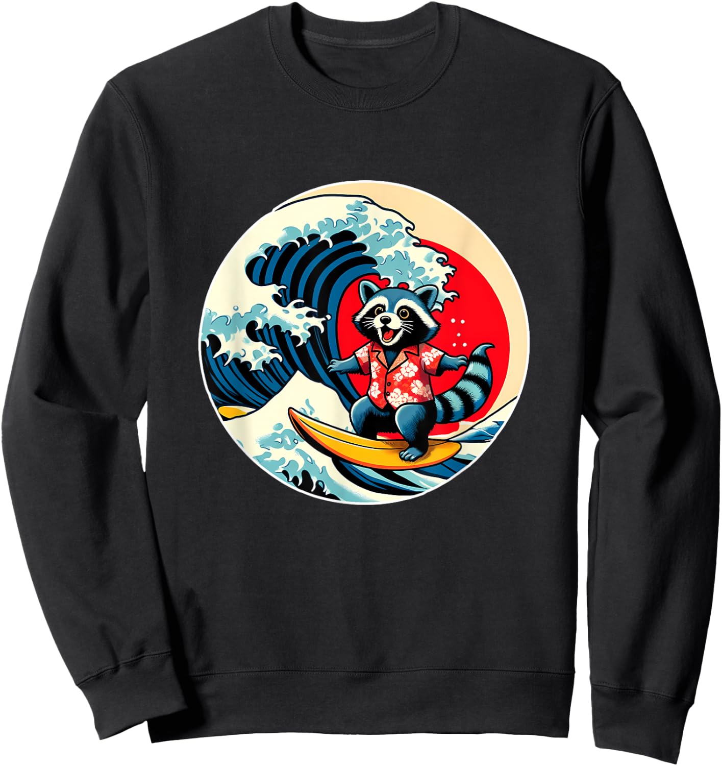 Great Wave Kanagawa Racoon Surfing Sweatshirt - Sweatshirt | Black