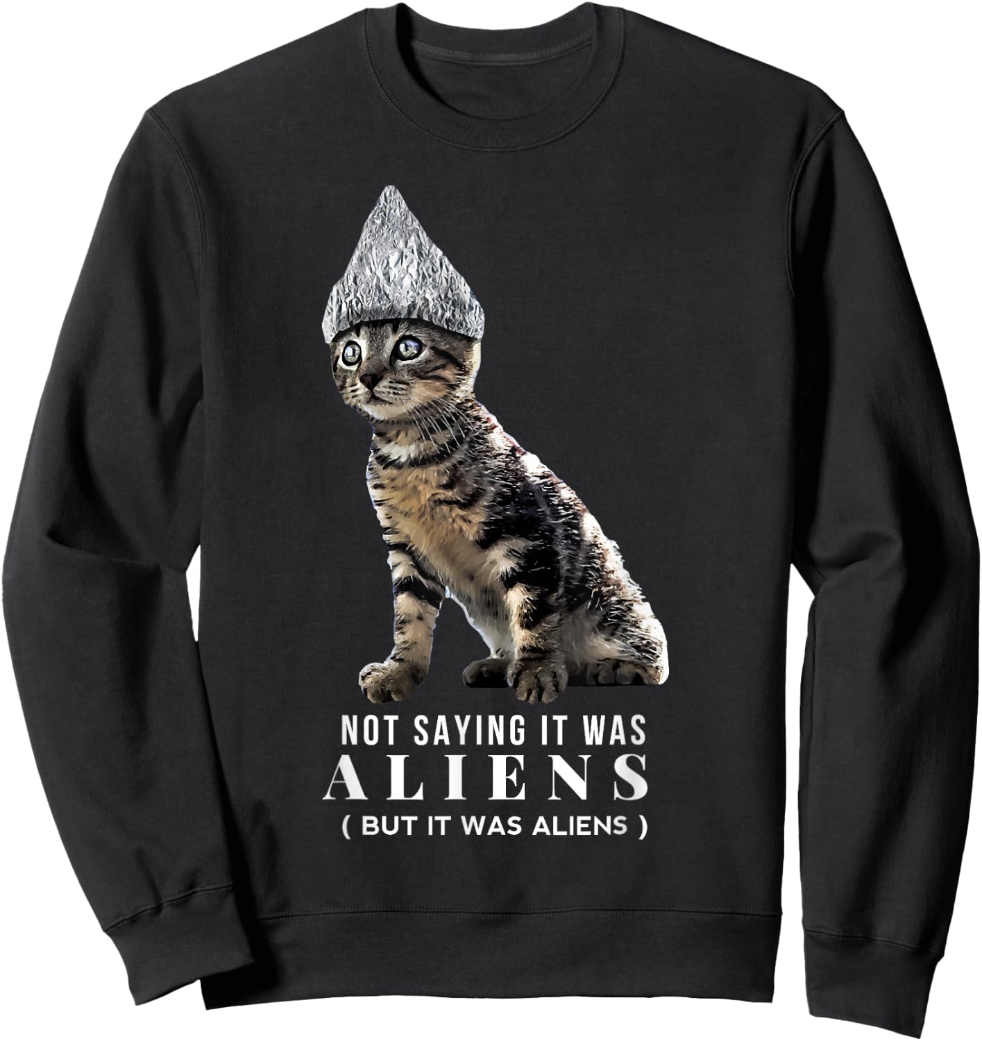 Funny Conspiracy Cat Tin Foil Hat Aliens Shirt Gift Men Sweatshirt - Sweatshirt | Black