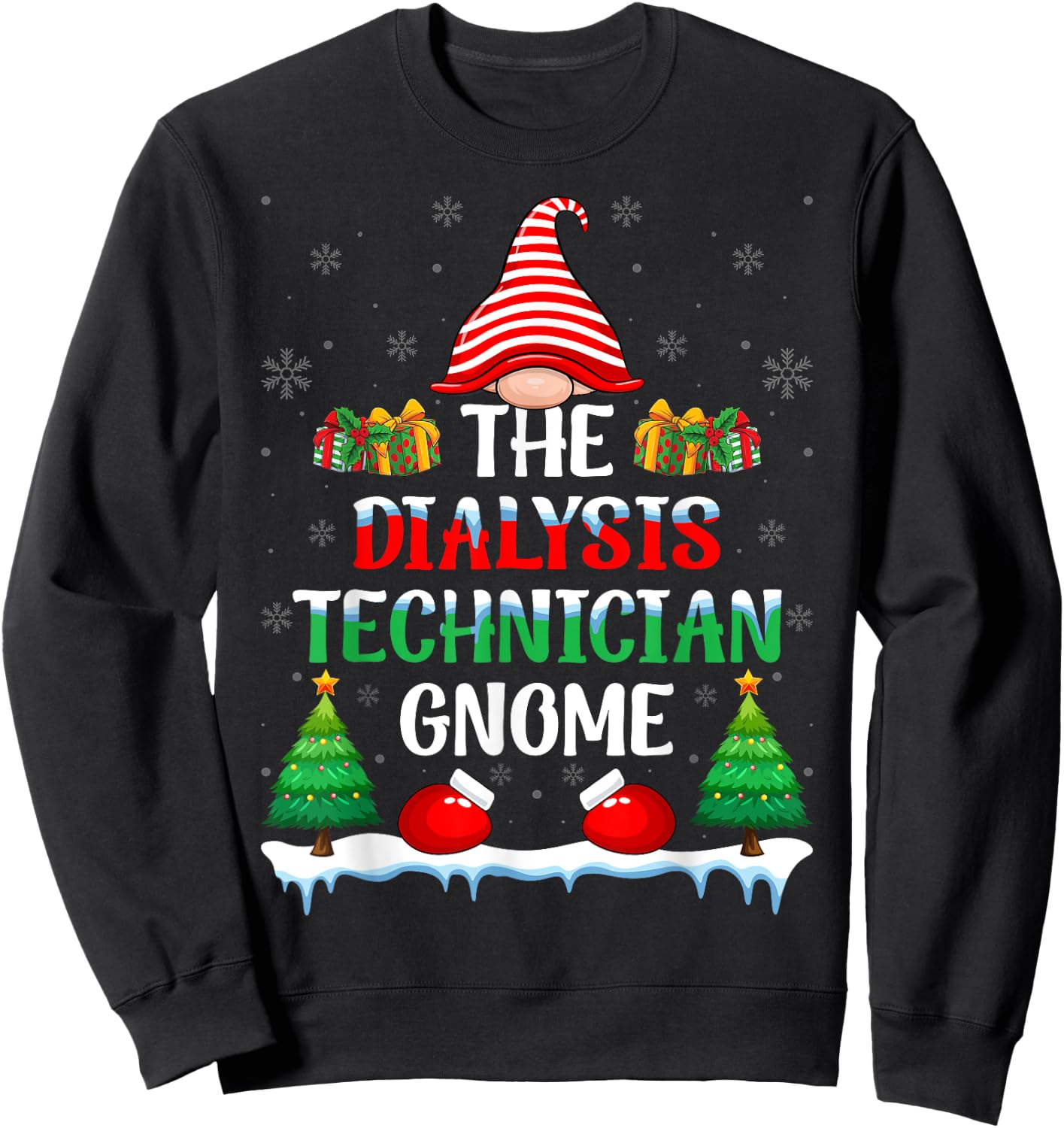 The Dialysis Technician Gnome - Kidney Nurse Christmas Sweatshirt - Sweatshirt | Black