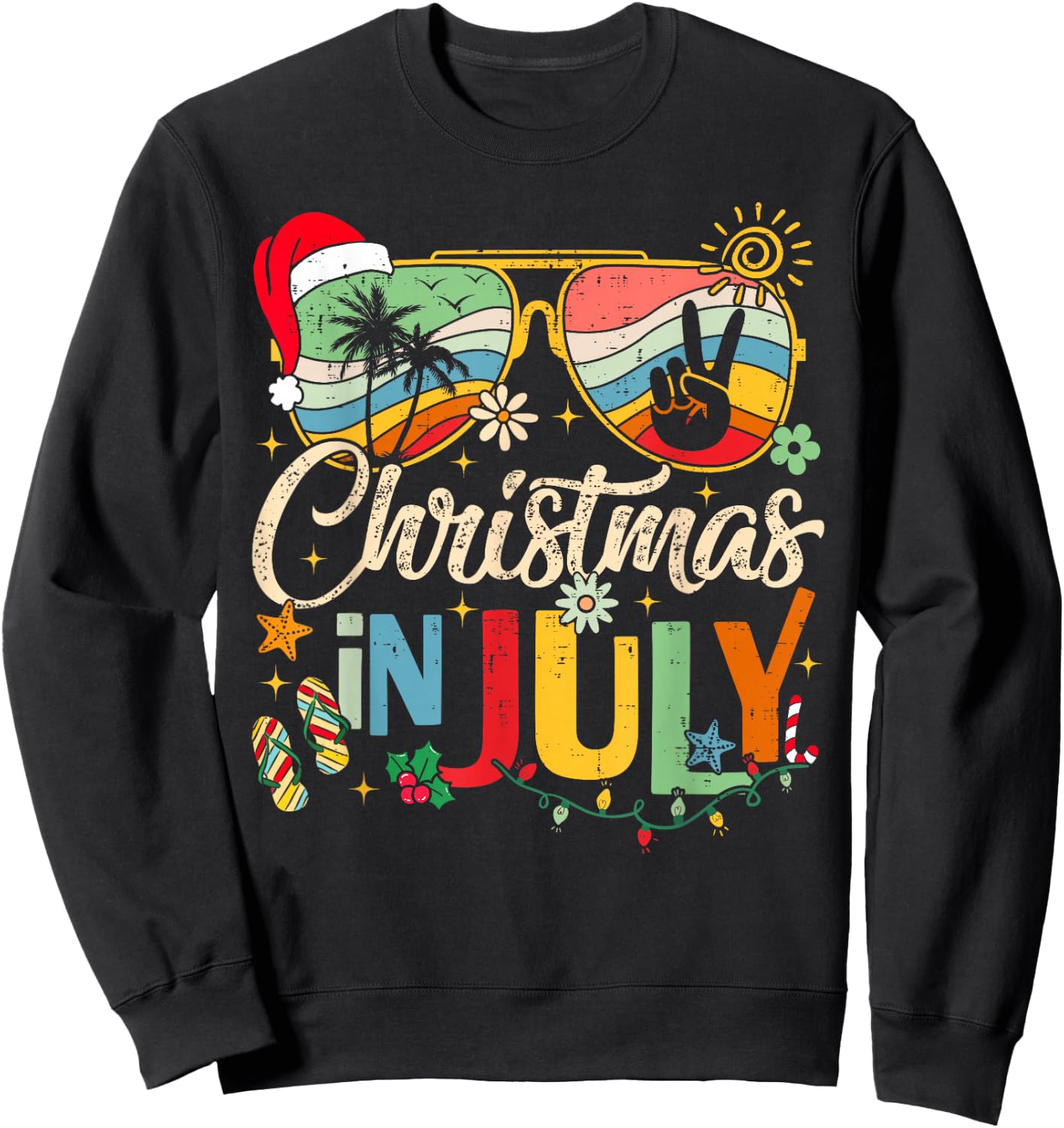 Sunglasses Santa Claus Beach Christmas in July Men Women Kid Sweatshirt - Sweatshirt | Black