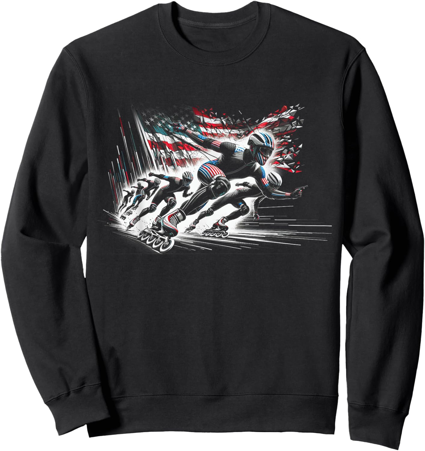 Inline Speed Skating American Flag Roller Blading Sweatshirt - Sweatshirt | Black