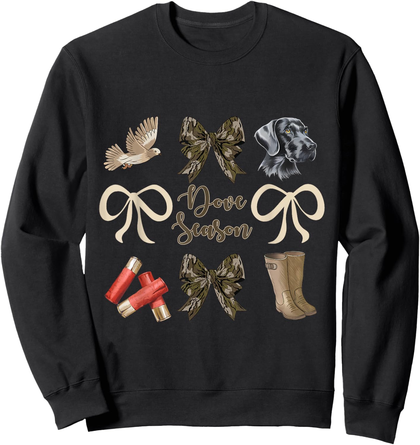 Camo Bow Coquette Dove Season Hunting Dove Hunter Hunt Girl Sweatshirt - Sweatshirt | Black