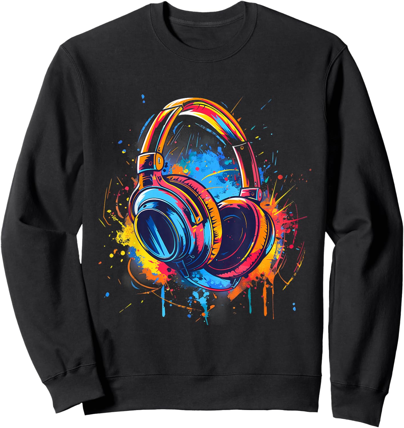 Headphones Music DJ Music Lover Splash EDM Music Headphones Sweatshirt - Sweatshirt | Black