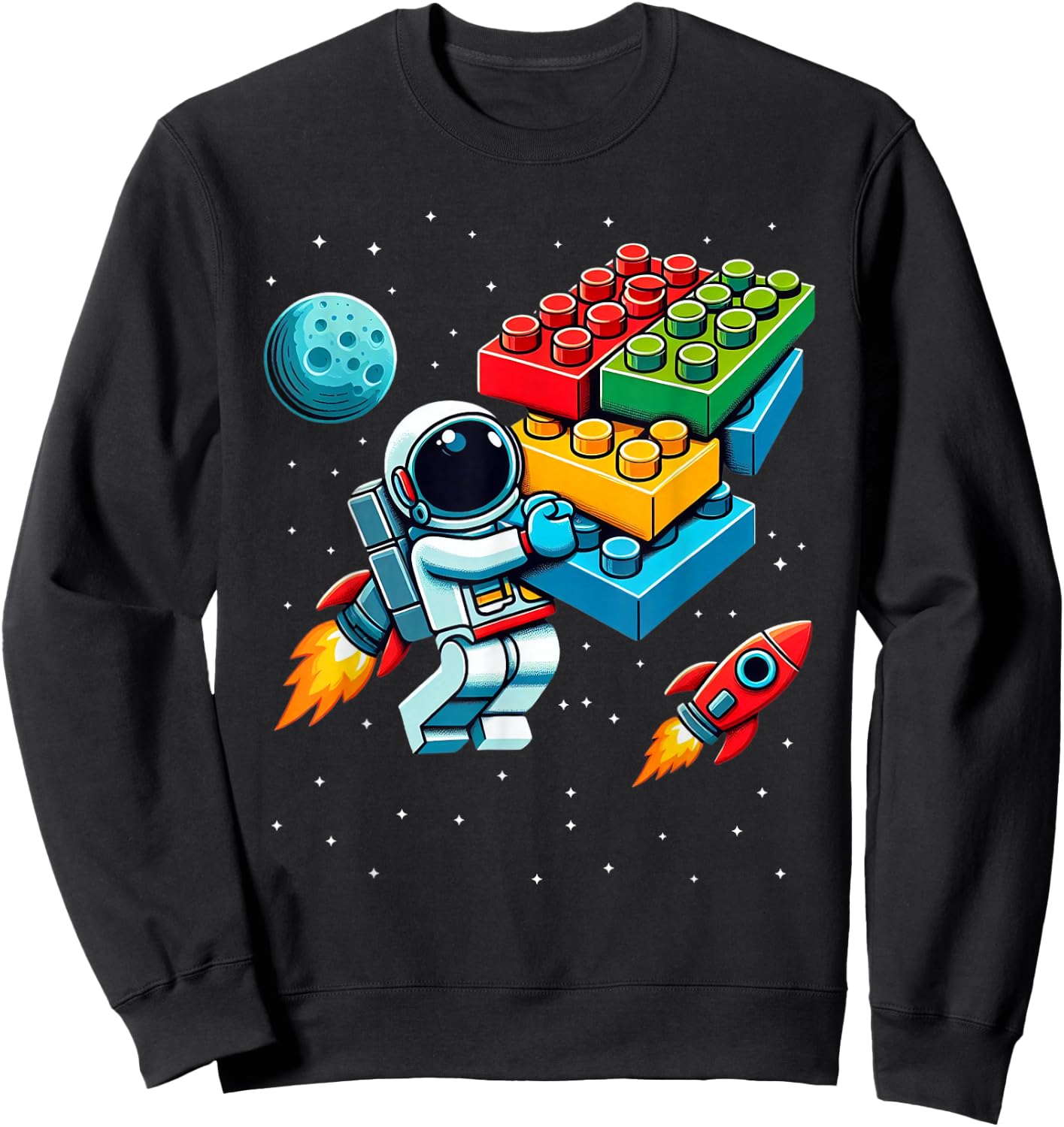 Master Builder Space Astronaut Building Blocks Bricks Boys Sweatshirt - Sweatshirt | Black