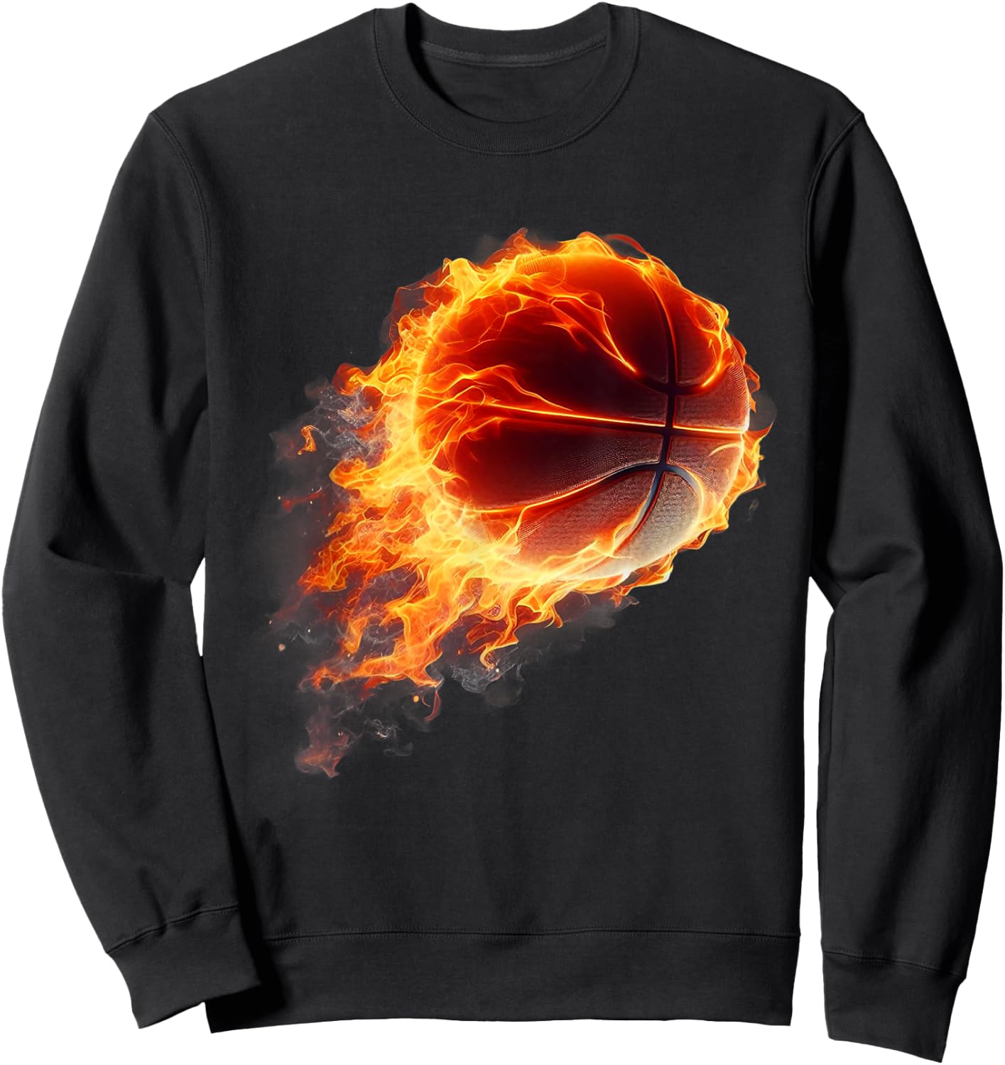 play sport Basketball Hoop Fire Flames soccer Ball Graphic Sweatshirt - Sweatshirt | Black