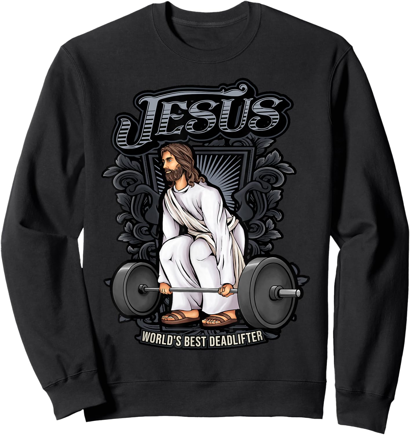 Christian Gifts by Alexis Mae Funny Jesus Weight Lifting Graphic Christian Pun Gym Gag Sweatshirt - Sweatshirt | Black