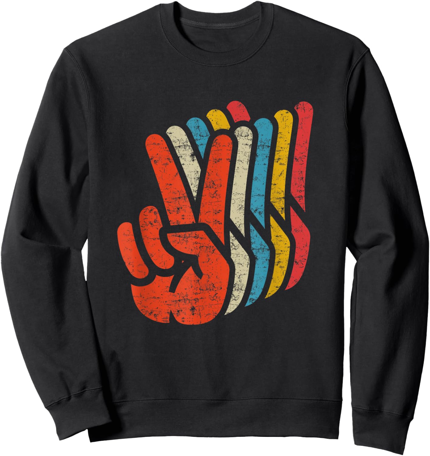 Retro Peace Sign V Fingers Graphic 60s 70s Vintage Peace Sweatshirt - Sweatshirt | Black