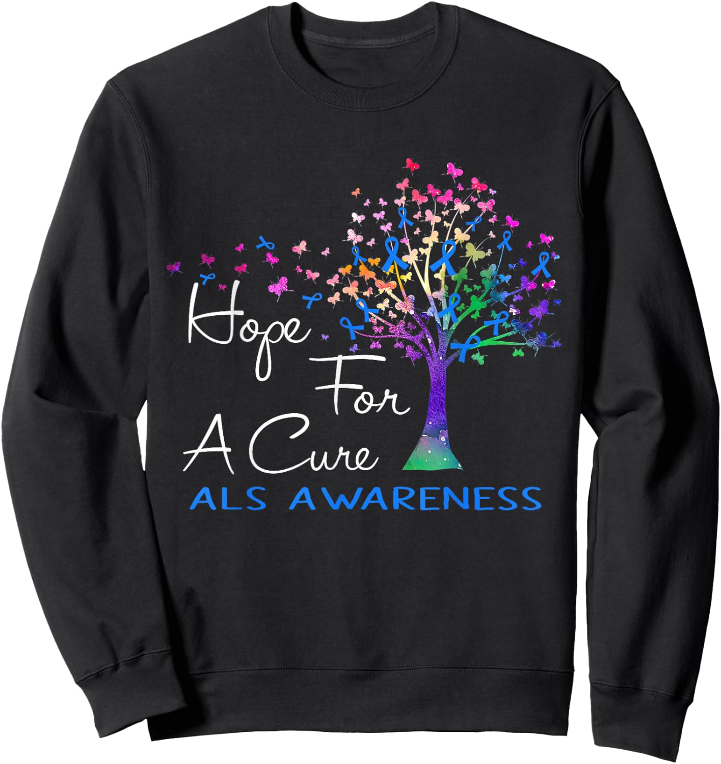 Hope For A Cure ALS Awareness Tree Ribbon Sweatshirt - Sweatshirt | Black