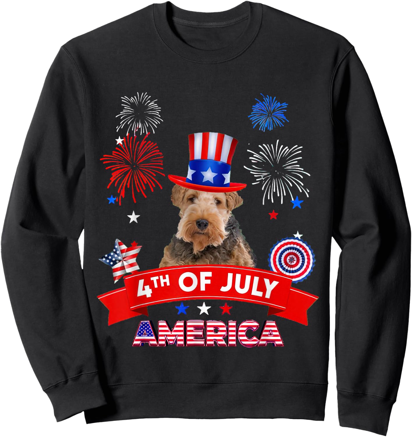 4th of July Decor Patriotic LOVE Wire Fox Terrier Dog USA Sweatshirt - Sweatshirt | Black