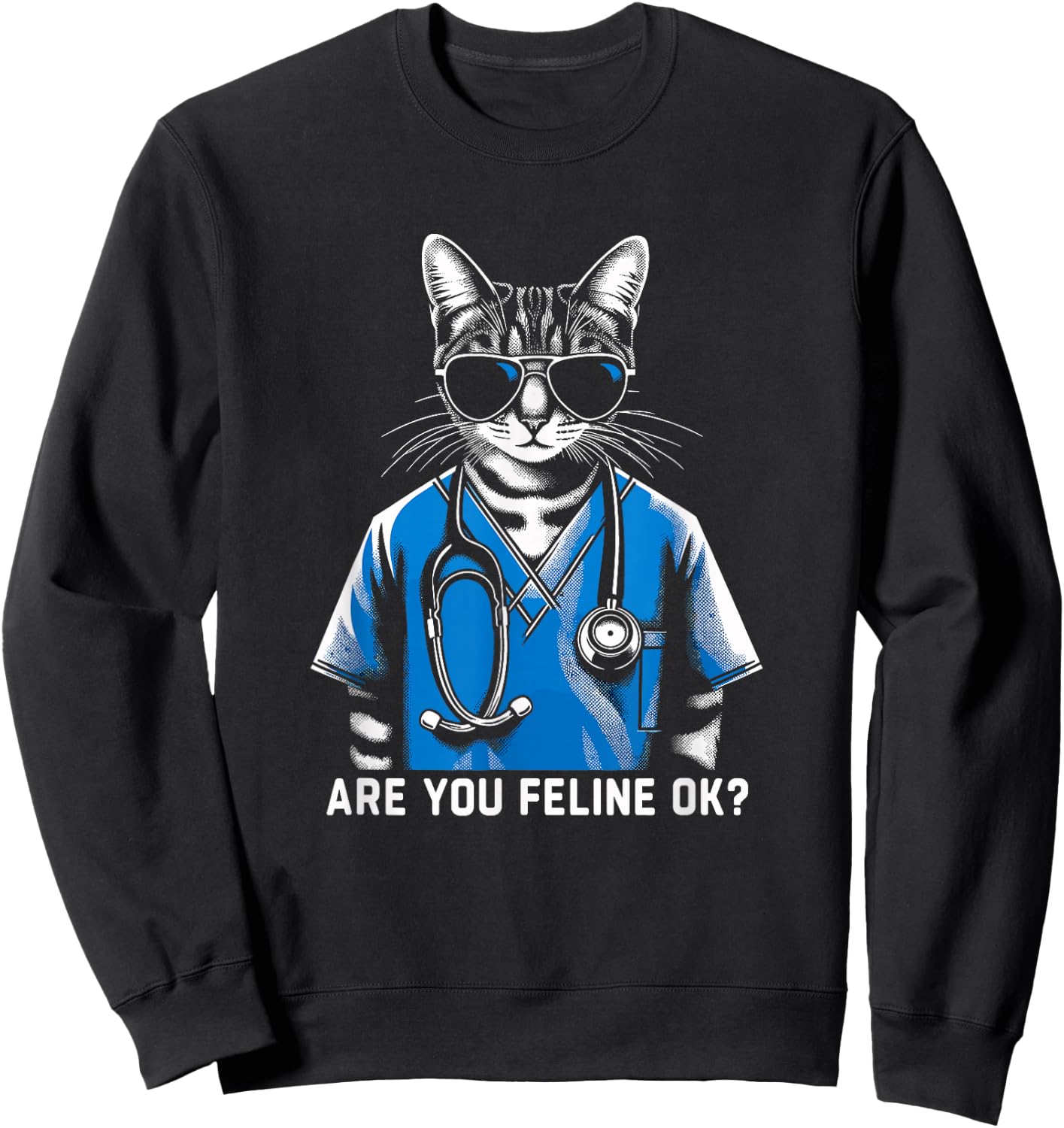 Retro Cat Nurse Gifts Nurse Week Gifts Men Women Funny Nurse Sweatshirt - Sweatshirt | Black
