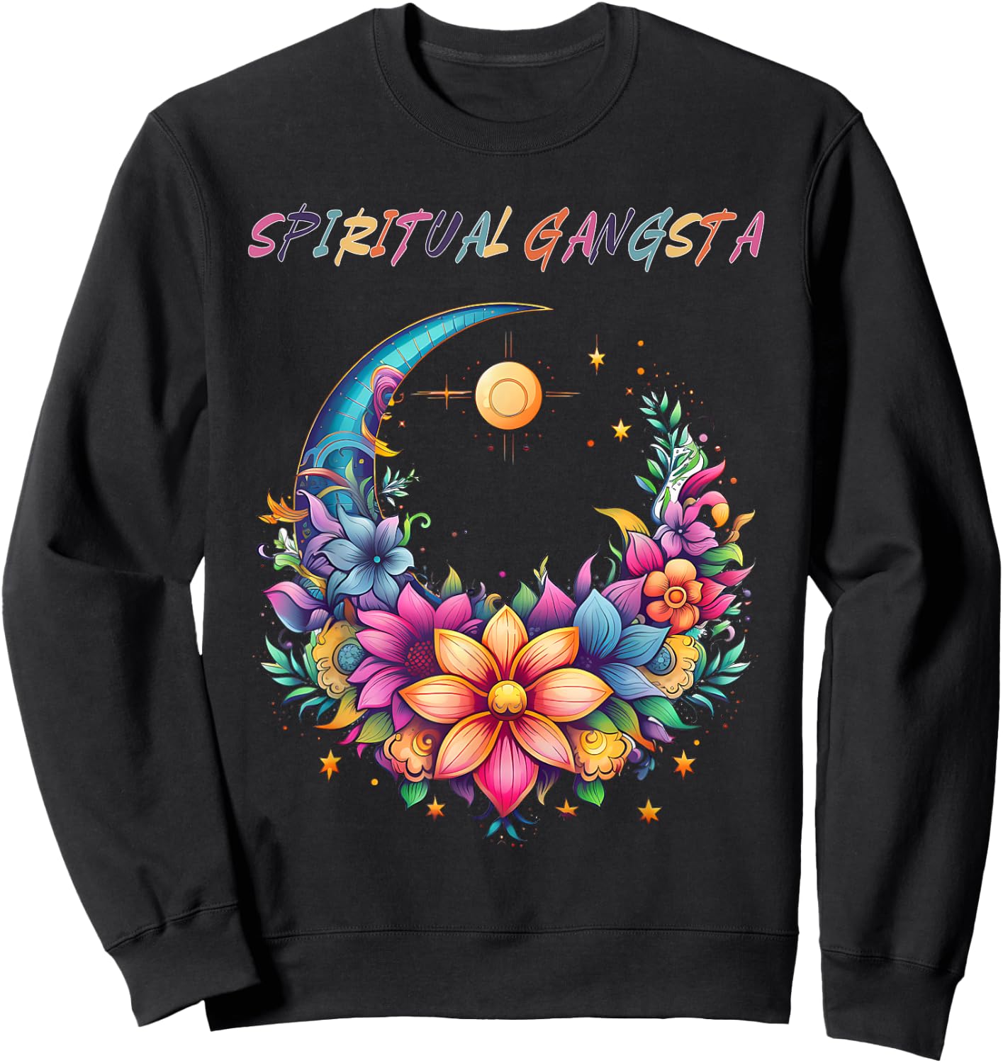Spiritual Gangsta Floral Moon Yoga Meditation Mandala Sweatshirt - Sweatshirt | Black