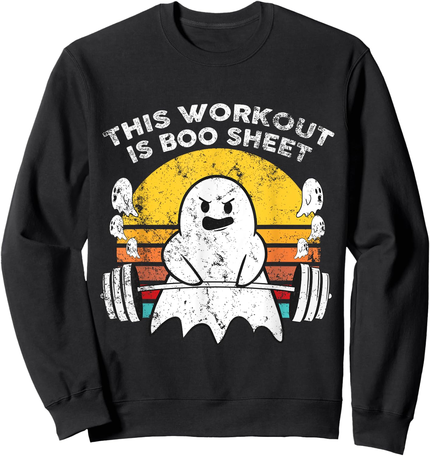 Funny This Workout Is Boo Sheet Halloween Ghost Exercise Gym Sweatshirt - Sweatshirt | Black