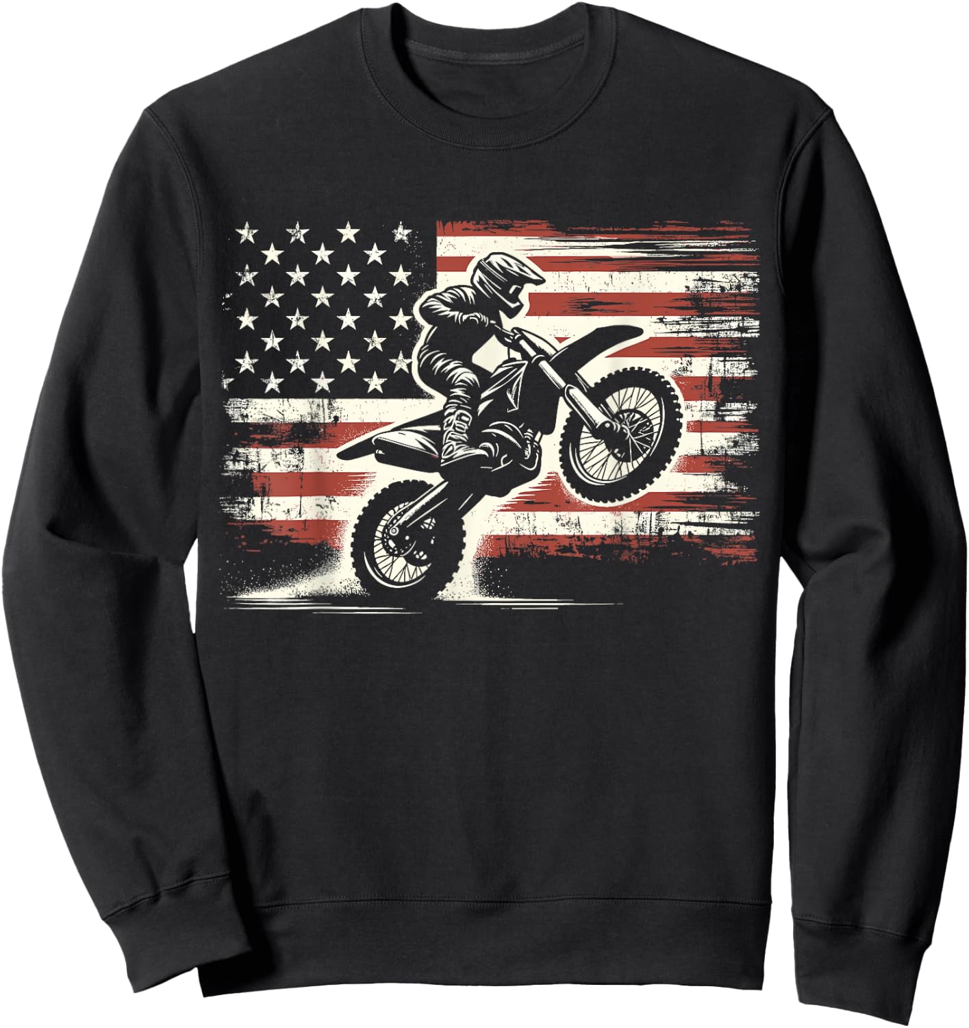 Dirt Bike American Flag Motocross Biker Vintage USA , Small, Black Sweatshirt - Sweatshirt | Black