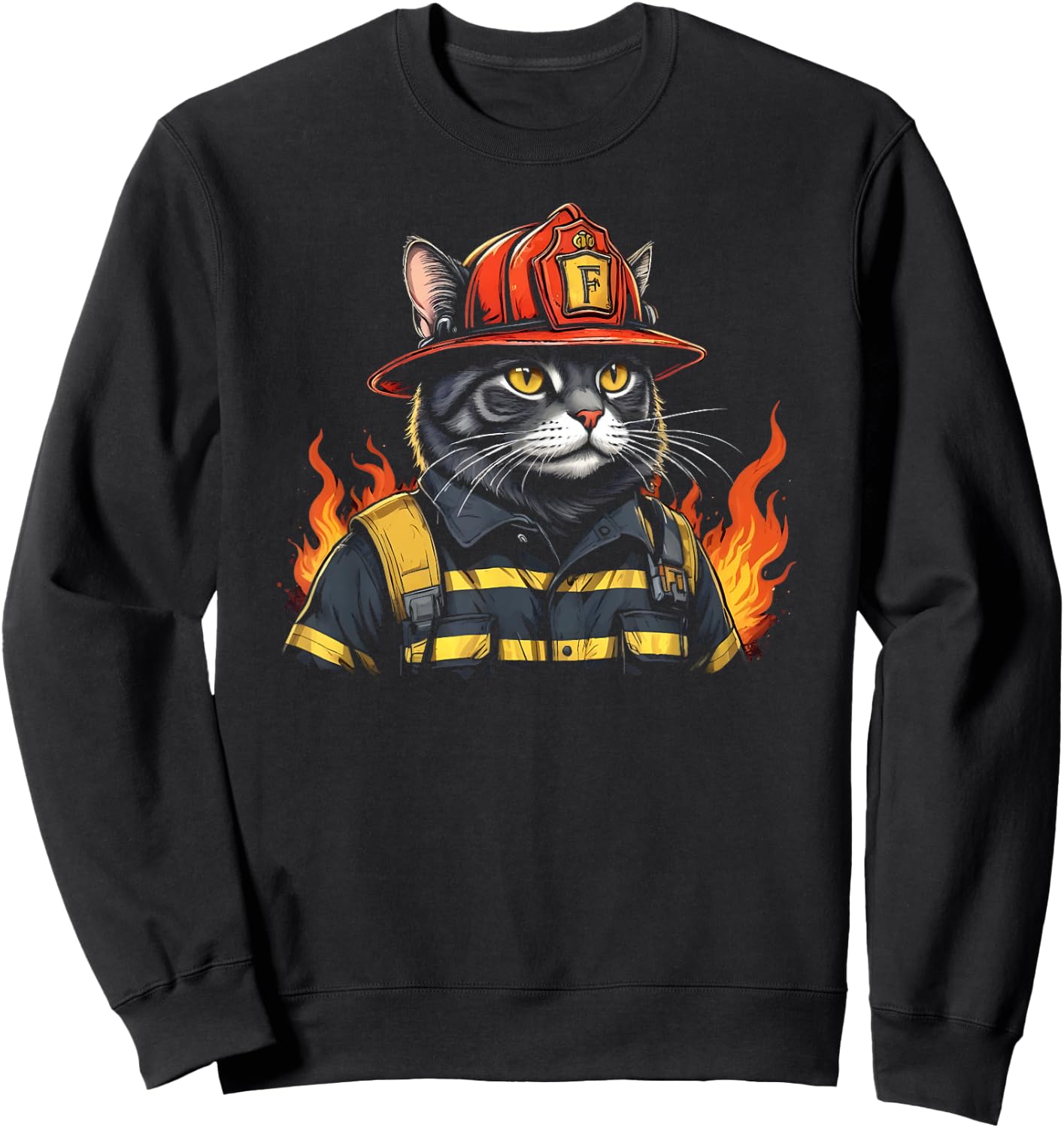 Firefighter Cat Lover Fireman Firefighting Expert Sweatshirt - Sweatshirt | Black
