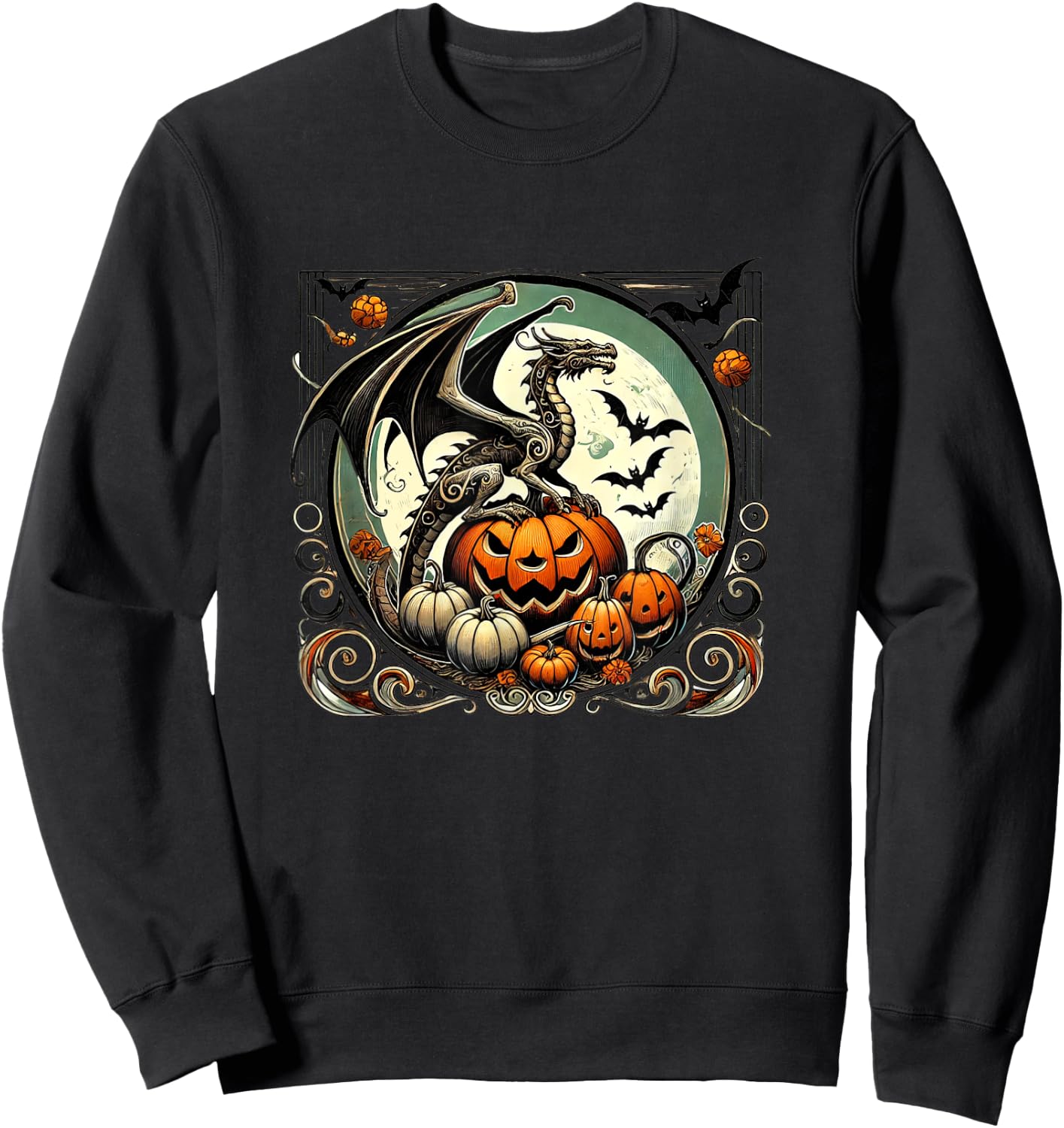 Halloween Dragon Illustration Autumn fall dragons Sweatshirt - Sweatshirt | Black