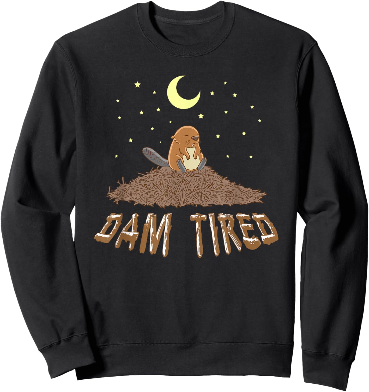 Animal Pajama Night Shirt - DAM TIRED Beaver Sweatshirt - Sweatshirt | Black