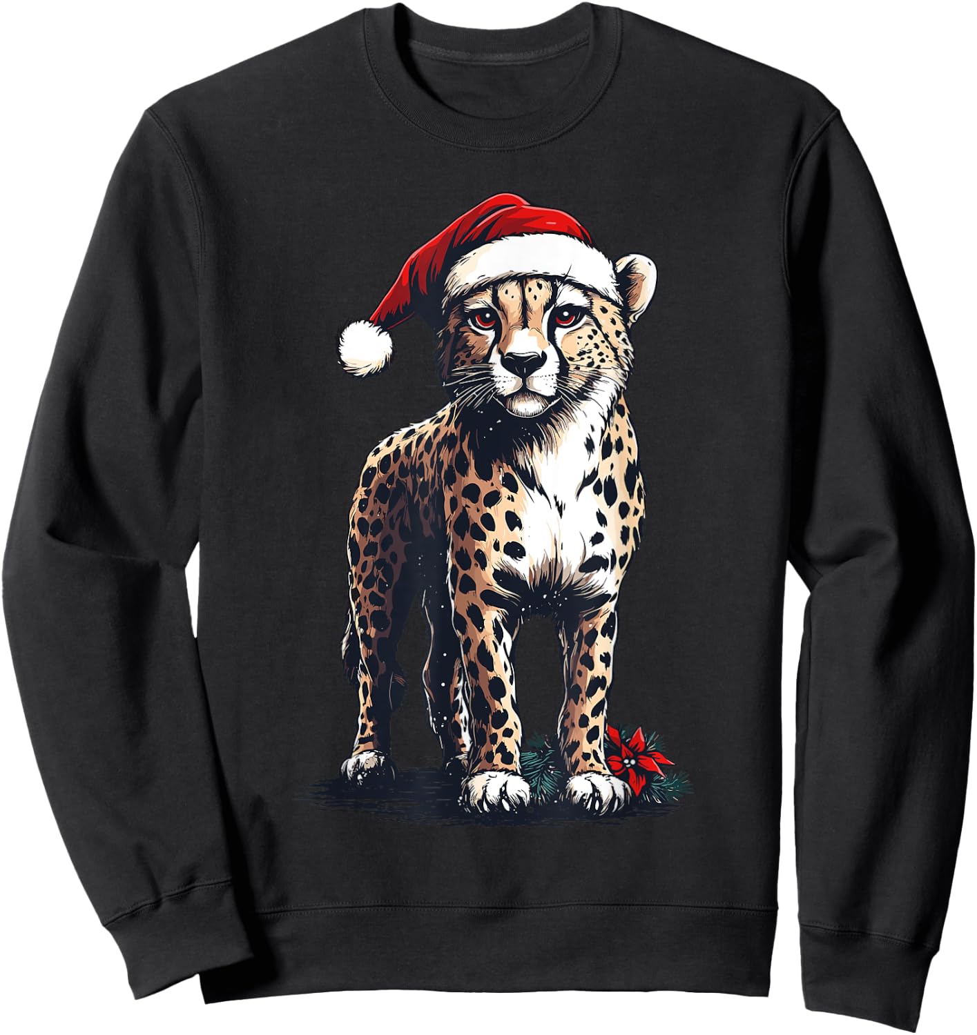 Cheetah Santa Hat Cheetah Lover Men Women Kids Christmas Sweatshirt - Sweatshirt | Black