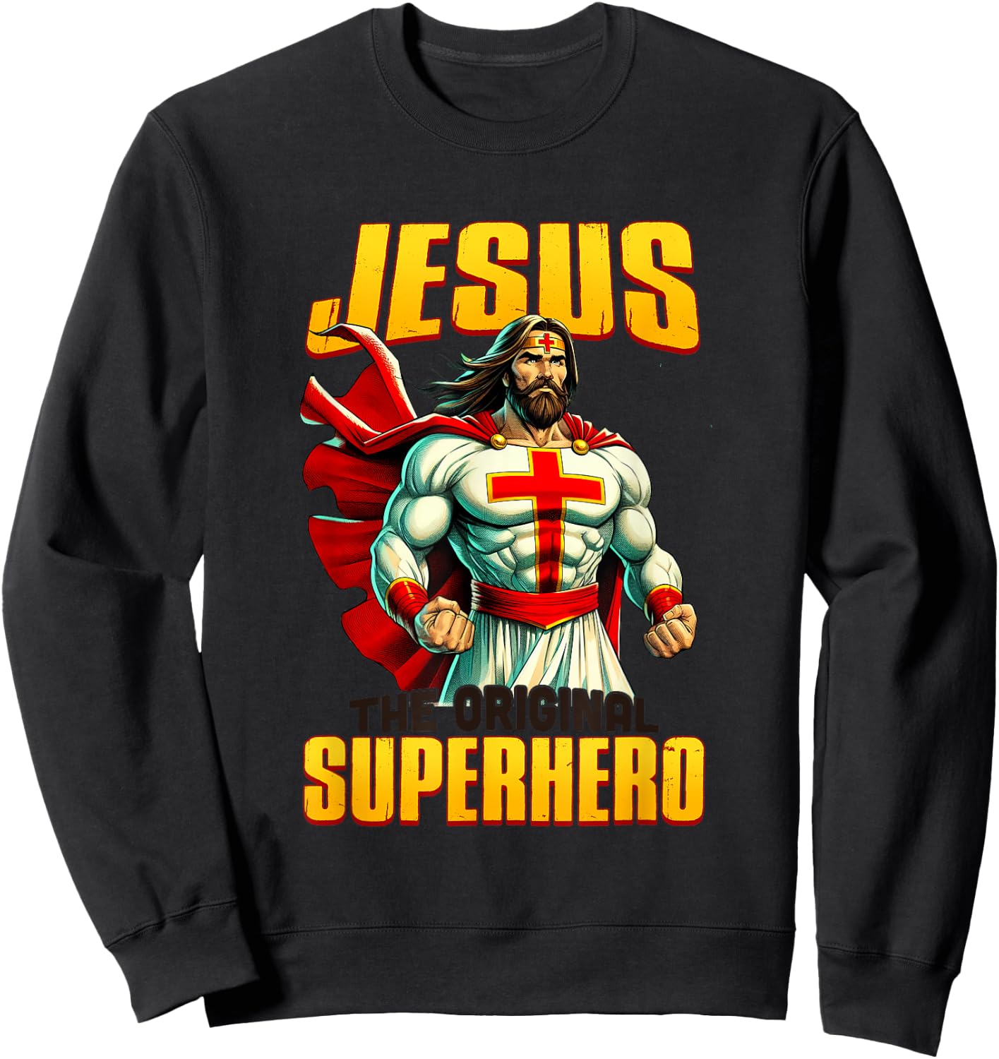 Jesus Original Superhero Comic Style Funny Christian Comic Sweatshirt - Sweatshirt | Black