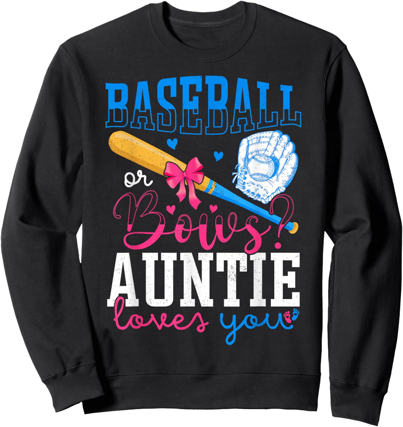 Baseball And Bows Auntie Loves You Gender Reveal Party Sweatshirt - Sweatshirt | Black
