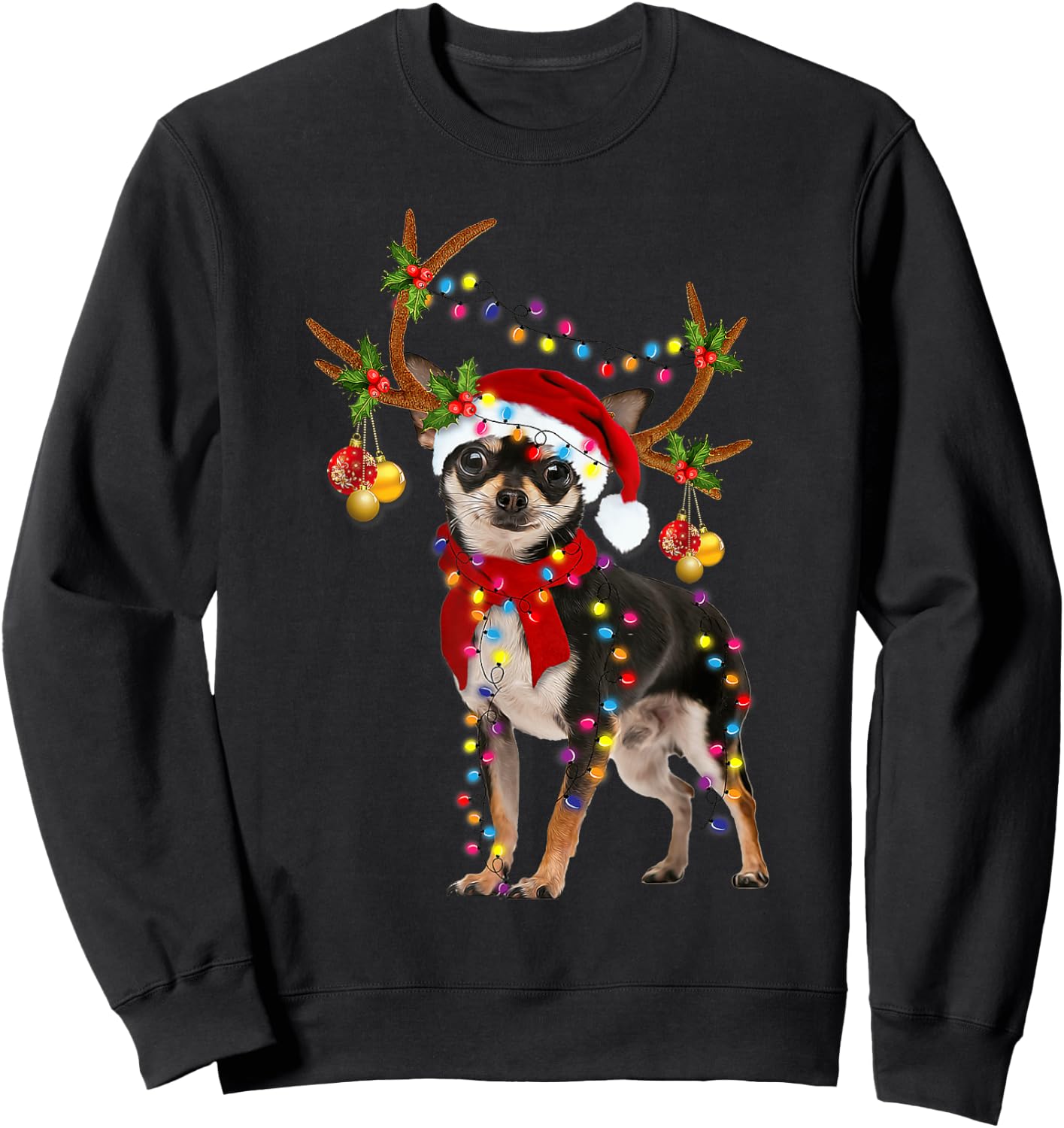 Black And Tan Chihuahua Gorgeous Reindeer Christmas Sweatshirt - Sweatshirt | Black