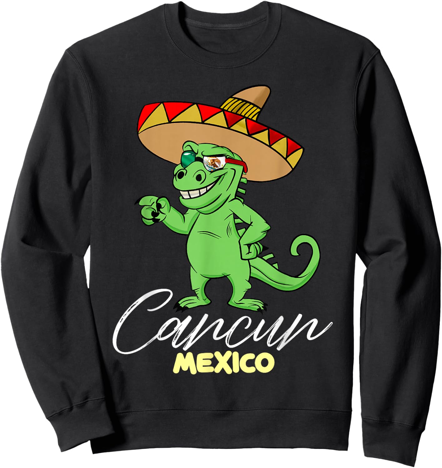 Cancun Mexico Mexican T Rex Dino Funny Cancun Sweatshirt - Sweatshirt | Black