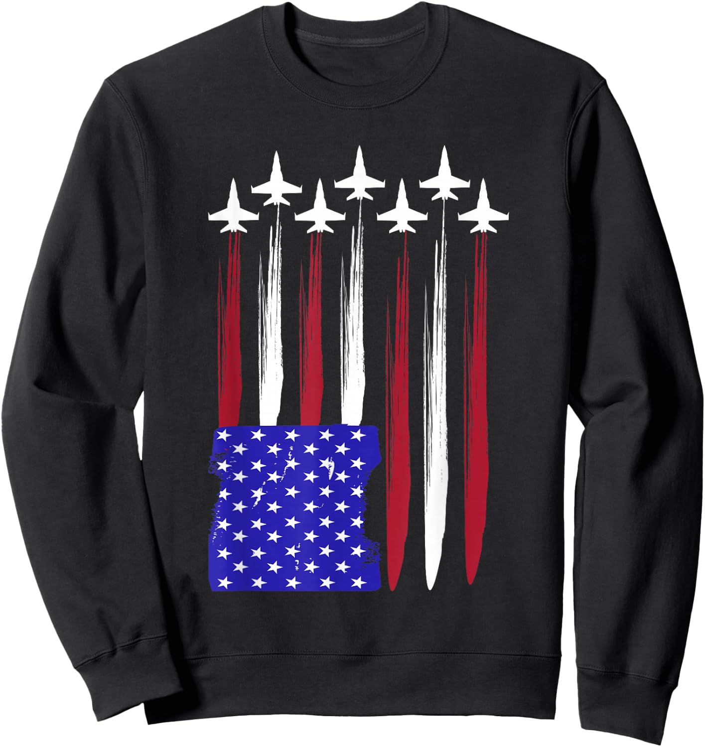 Jets 4th of July Patriotic Red White Blue USA Flag Fighter Sweatshirt - Sweatshirt | Black