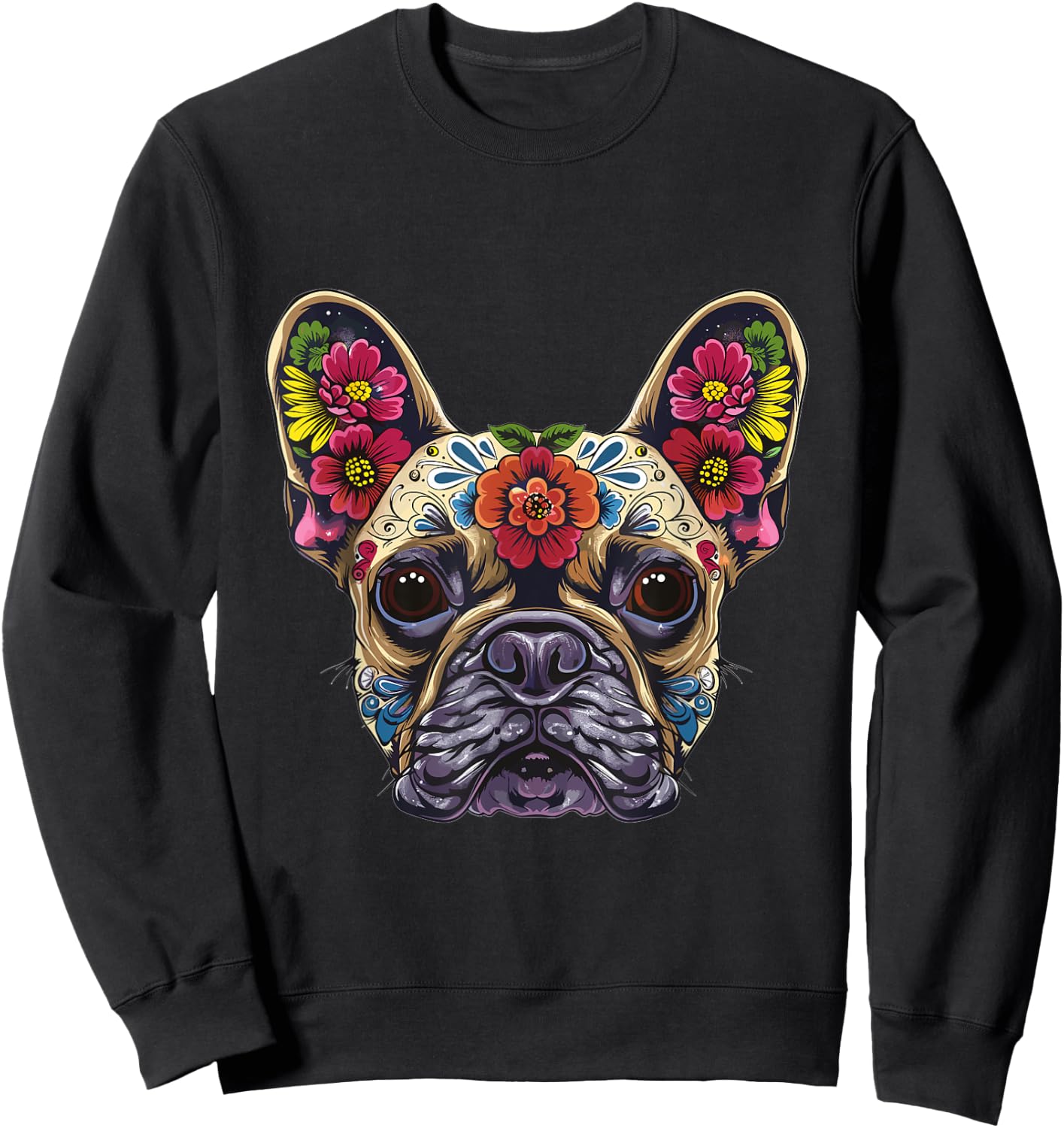 French Bulldog Sugar Skull Dia De Los Muertos Graphic Men Women Kids Sweatshirt - Sweatshirt | Black