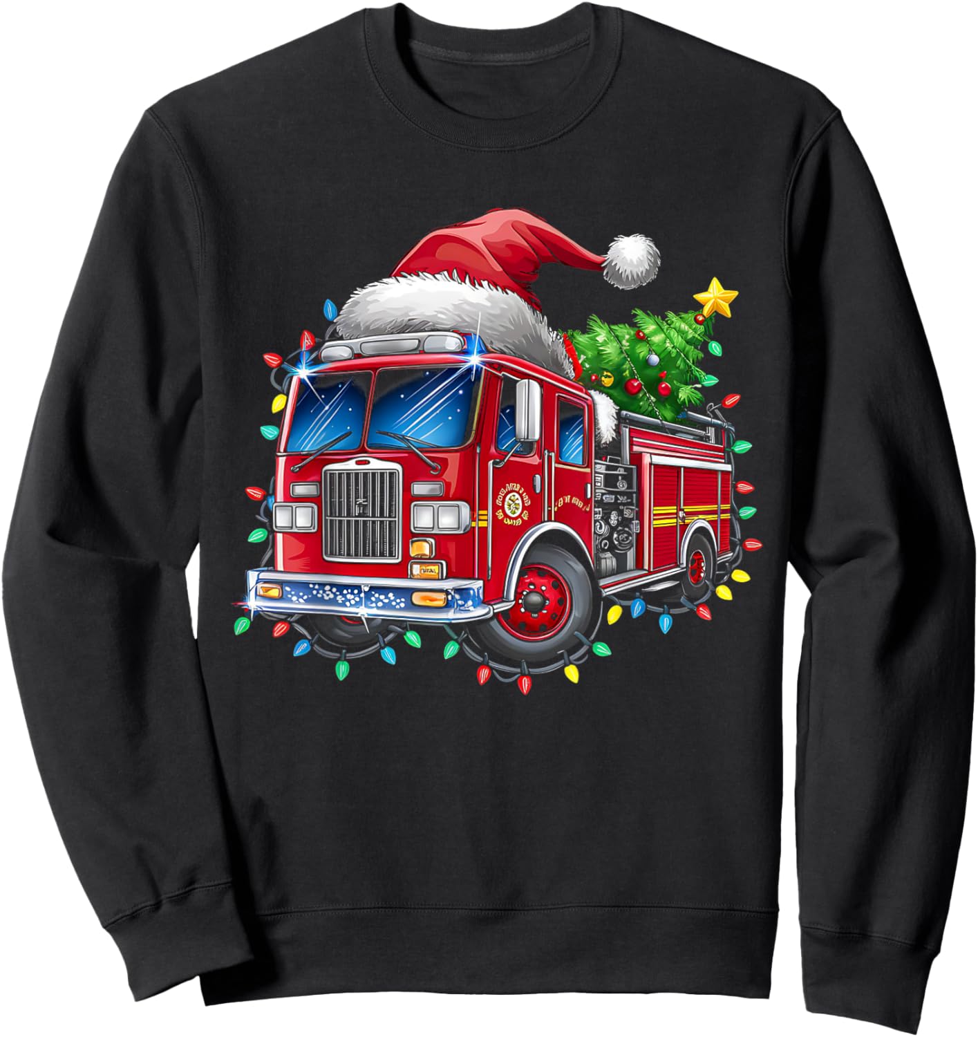 Funny Firetruck Santa Christmas Tree Lights Toddler Kids Sweatshirt - Sweatshirt | Black