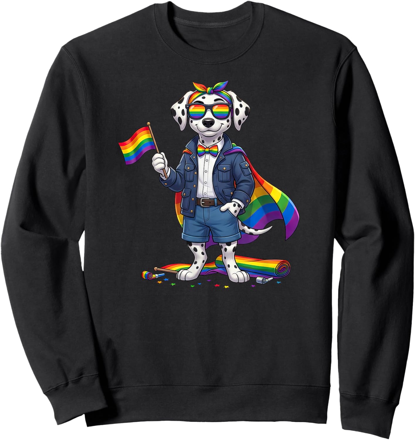 Funny Dalmatian LGBT Rainbow Lesbian Gay Pride Women Men Sweatshirt - Sweatshirt | Black