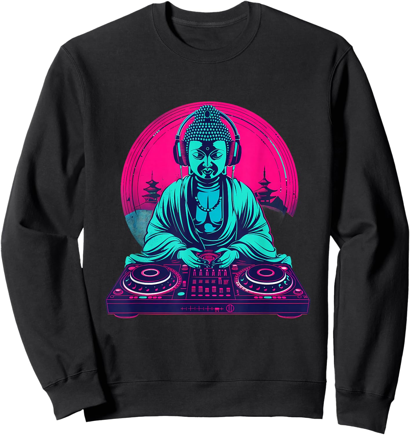 Buddha DJ Techno EDM House Buddhism Turntable DJ Buddha Sweatshirt - Sweatshirt | Black