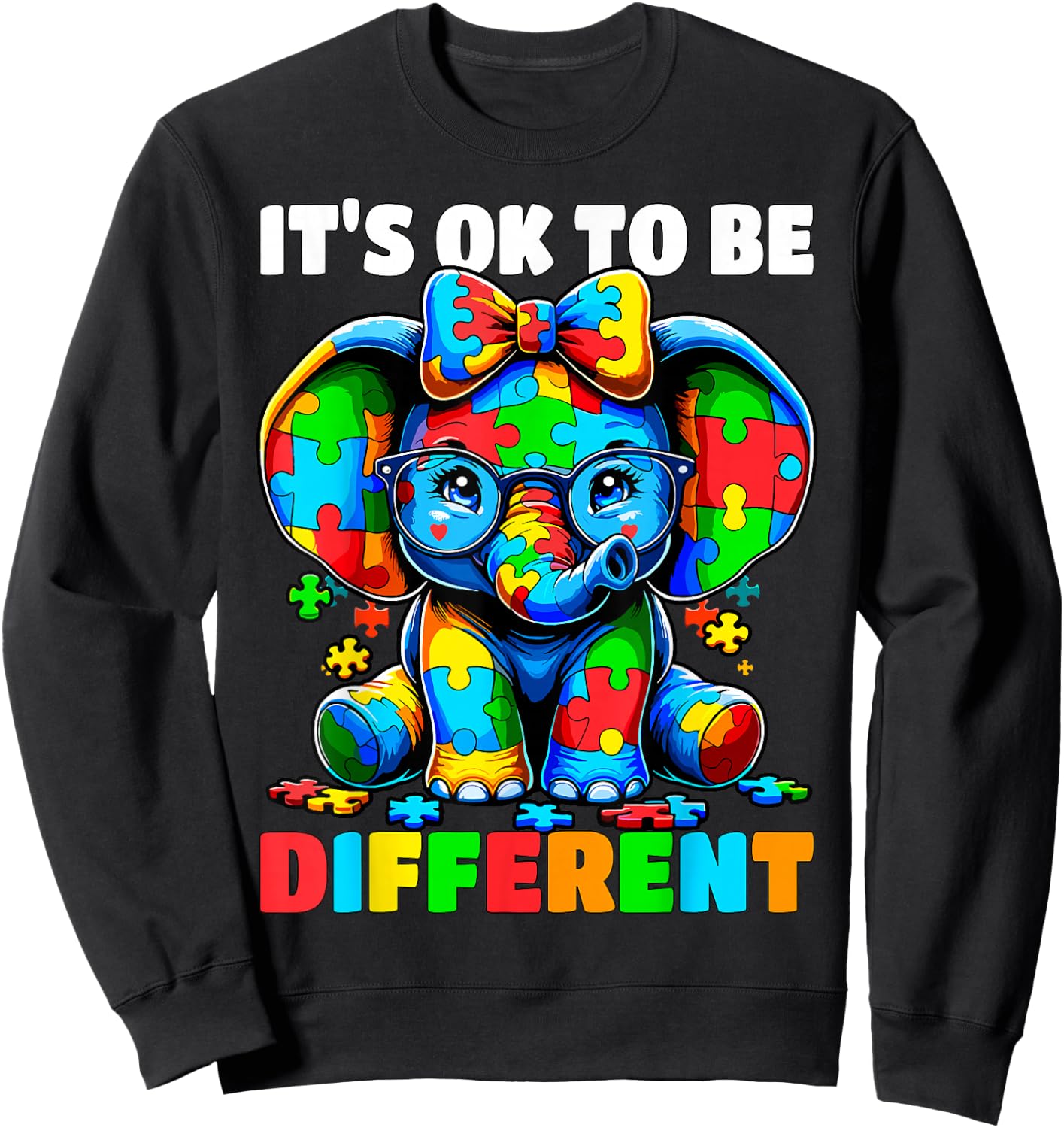 Autism Awareness It's ok to be Different Elephant Sweatshirt - Sweatshirt | Black