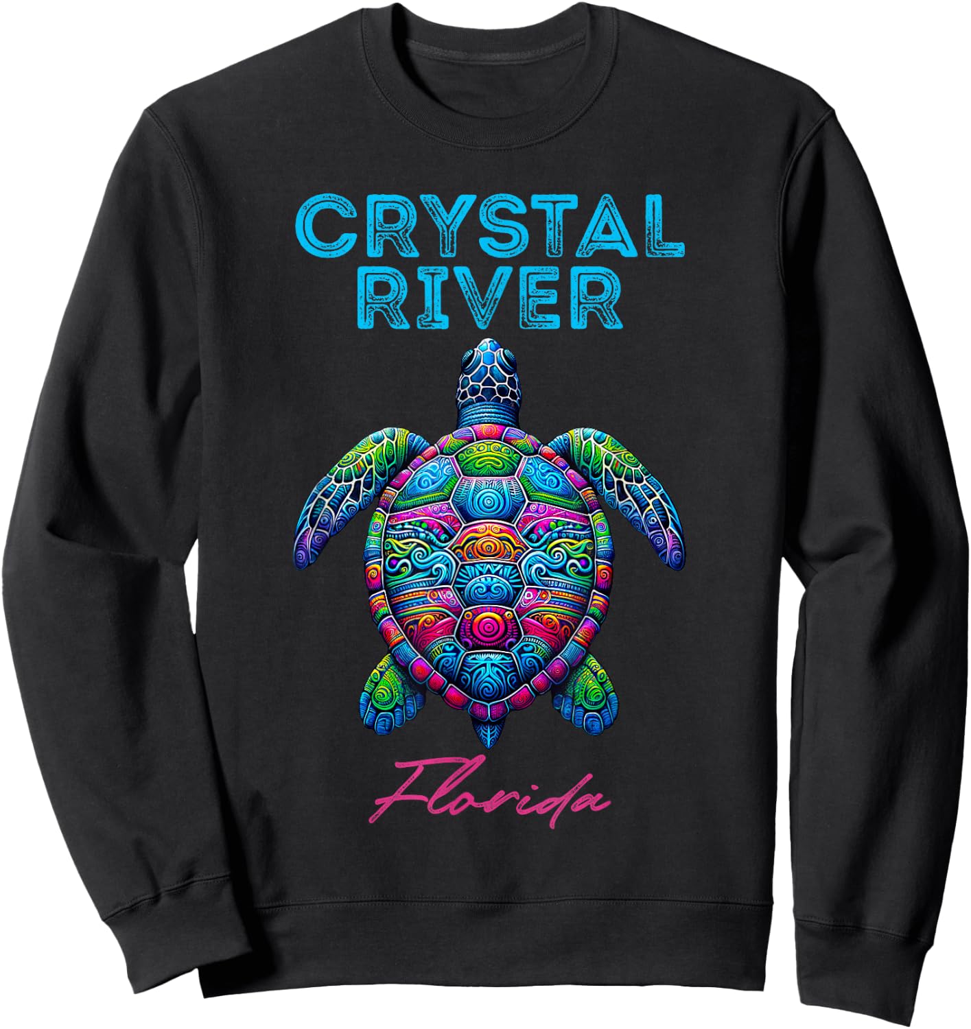 Crystal River Florida Tribal Beach Sea Turtle Sweatshirt - Sweatshirt | Black