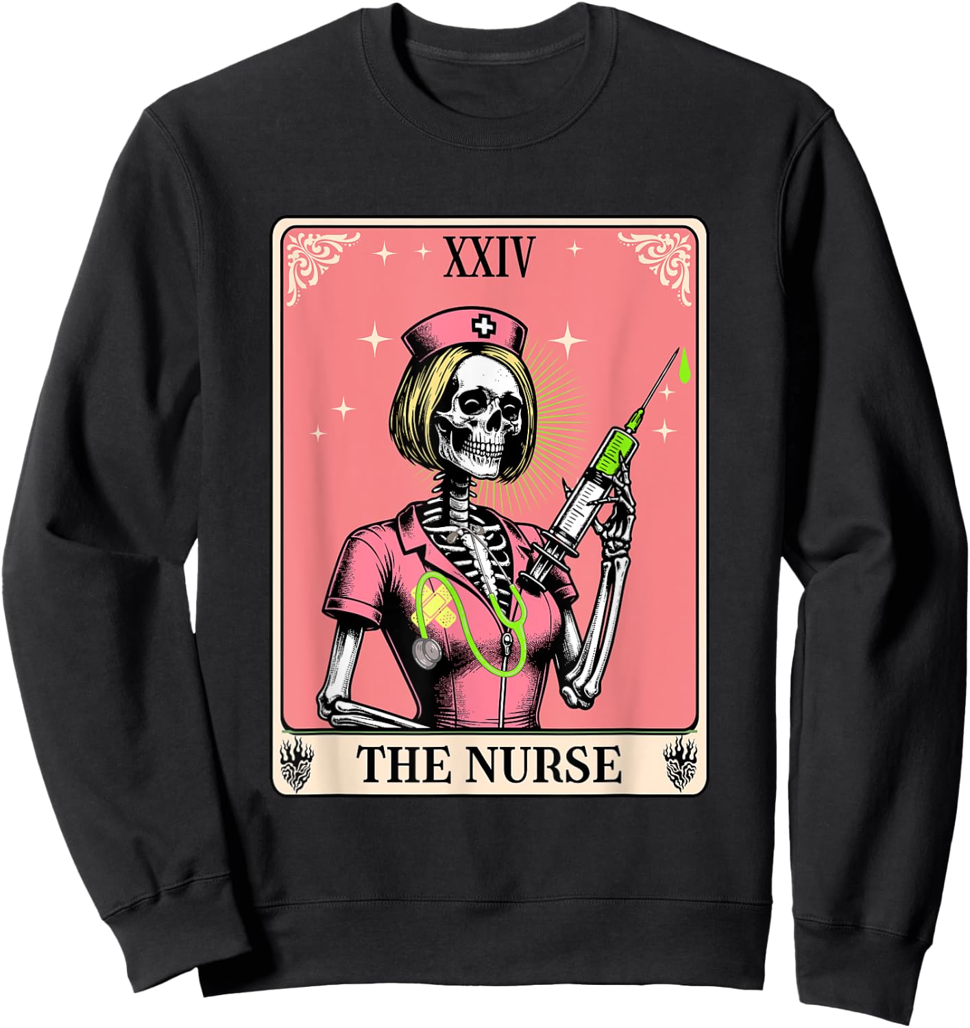 The Nurse Tarot Card Whimsy Goth Skeleton Girl Halloween Sweatshirt - Sweatshirt | Black