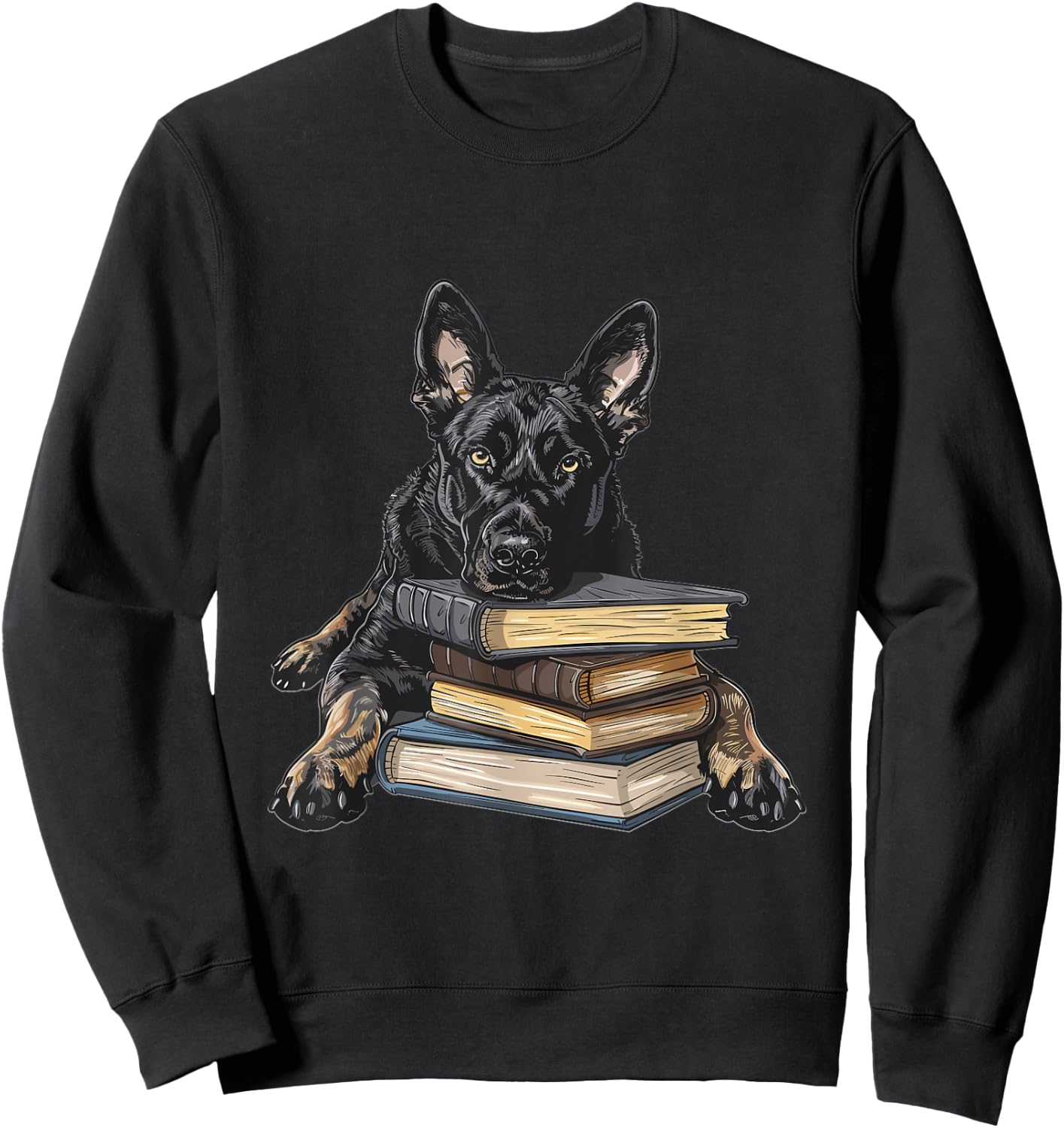 Dutch Shepherd Books Reading Dog Breed Graphic Sweatshirt - Sweatshirt | Black