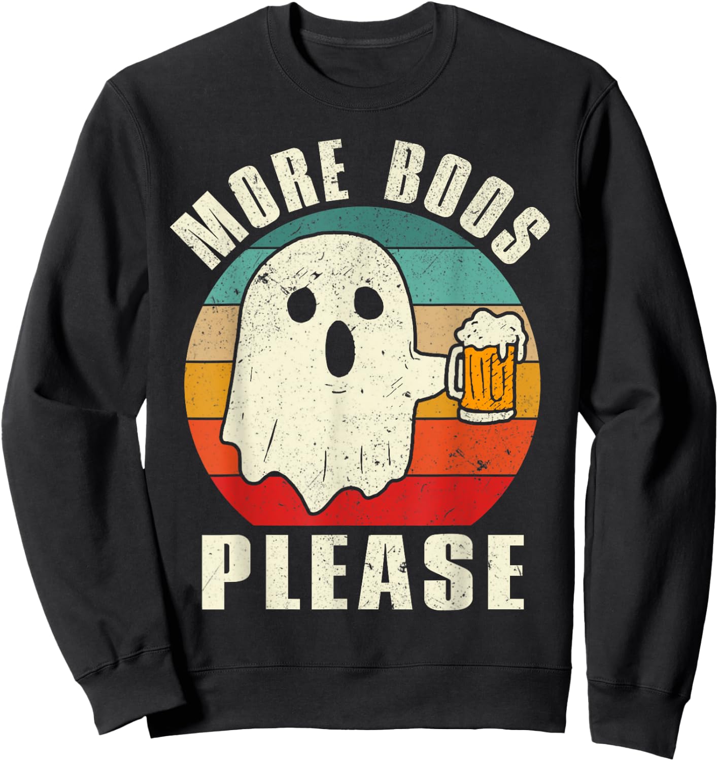 Retro More Boos Please Ghost Beer Halloween Drinking Costume Sweatshirt - Sweatshirt | Black