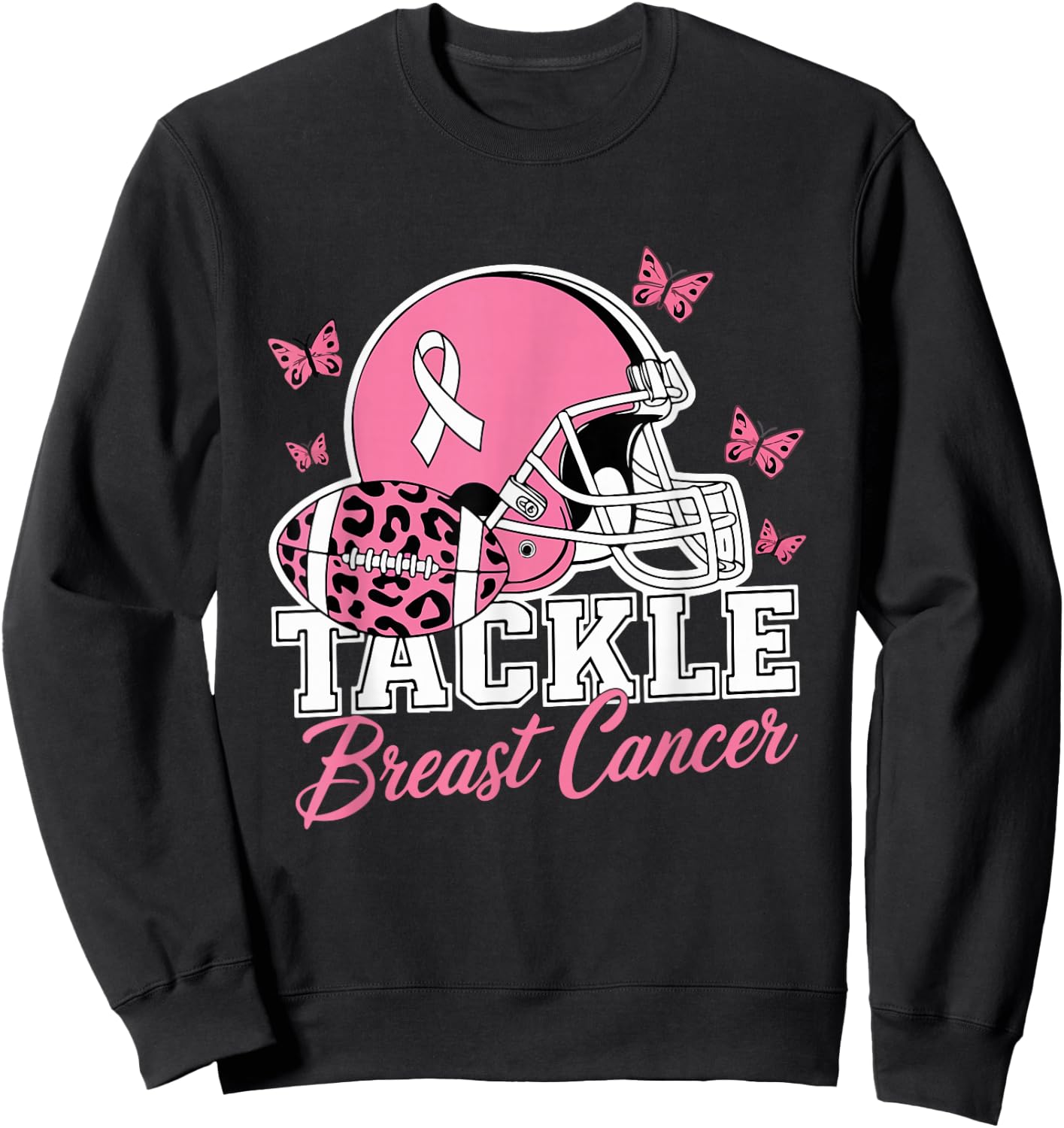 Tackle Breast Cancer Pink Ribbon American Fantasy Football Sweatshirt - Sweatshirt | Black
