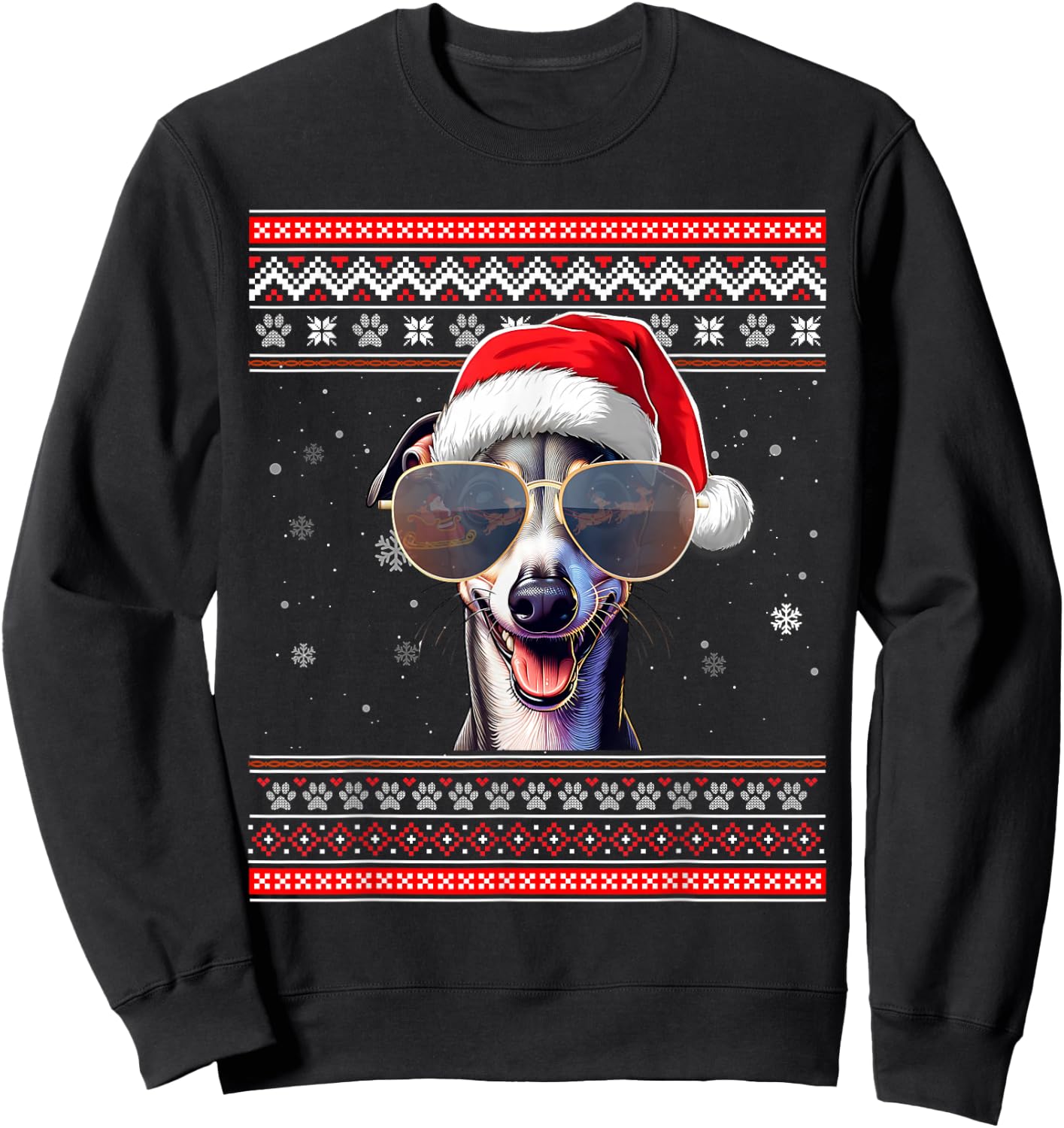 Ugly Sweater X-mas Santa Italian Greyhound Dog Christmas Sweatshirt - Sweatshirt | Black