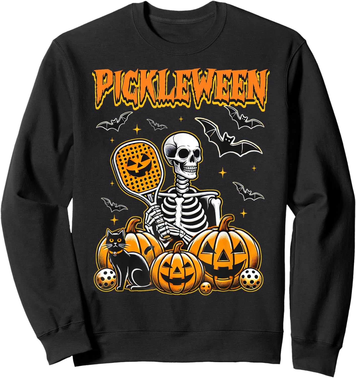 Pickleween Halloween Scary Sekeleton Pickleball Players Sweatshirt - Sweatshirt | Black