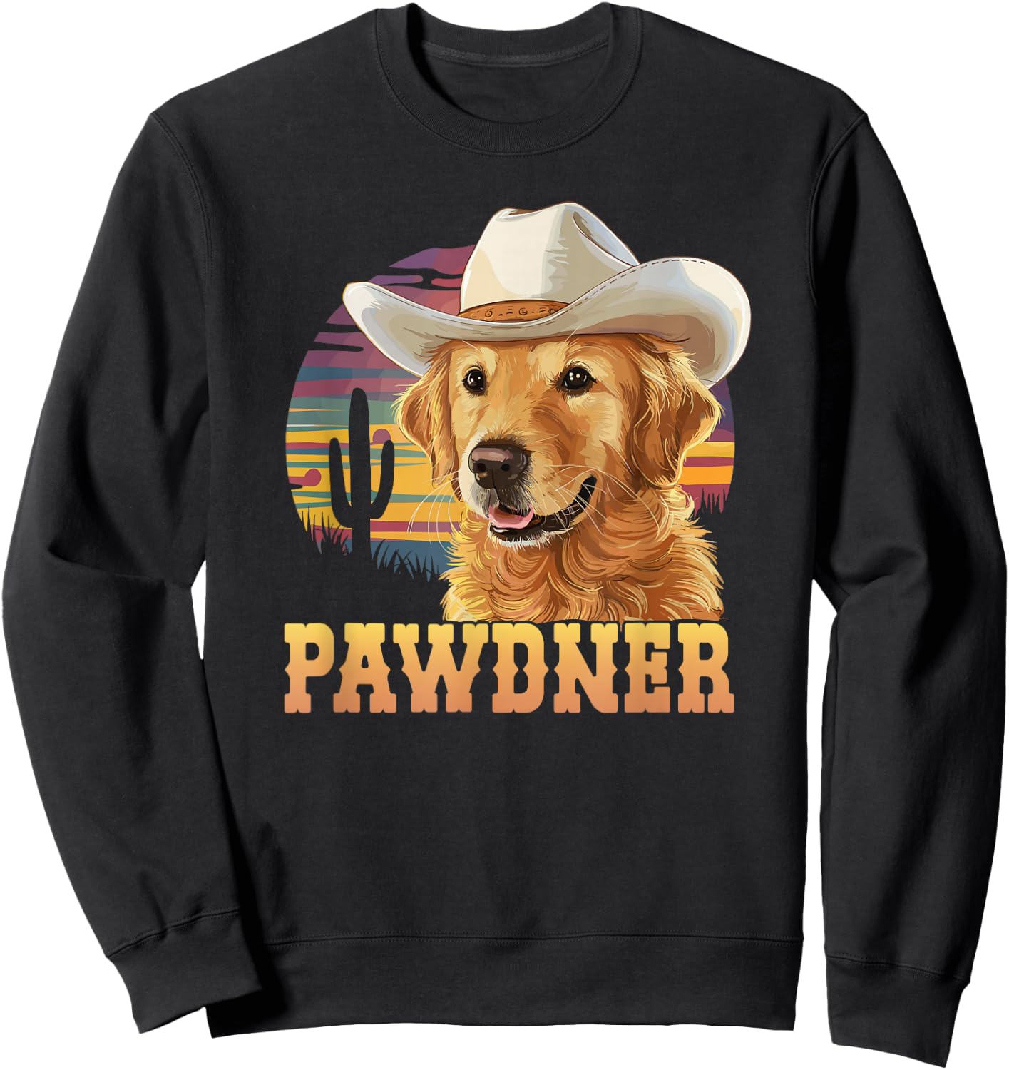 Pawdner Cowboy Hat Western Golden Retriever Dog Mom Sweatshirt - Sweatshirt | Black