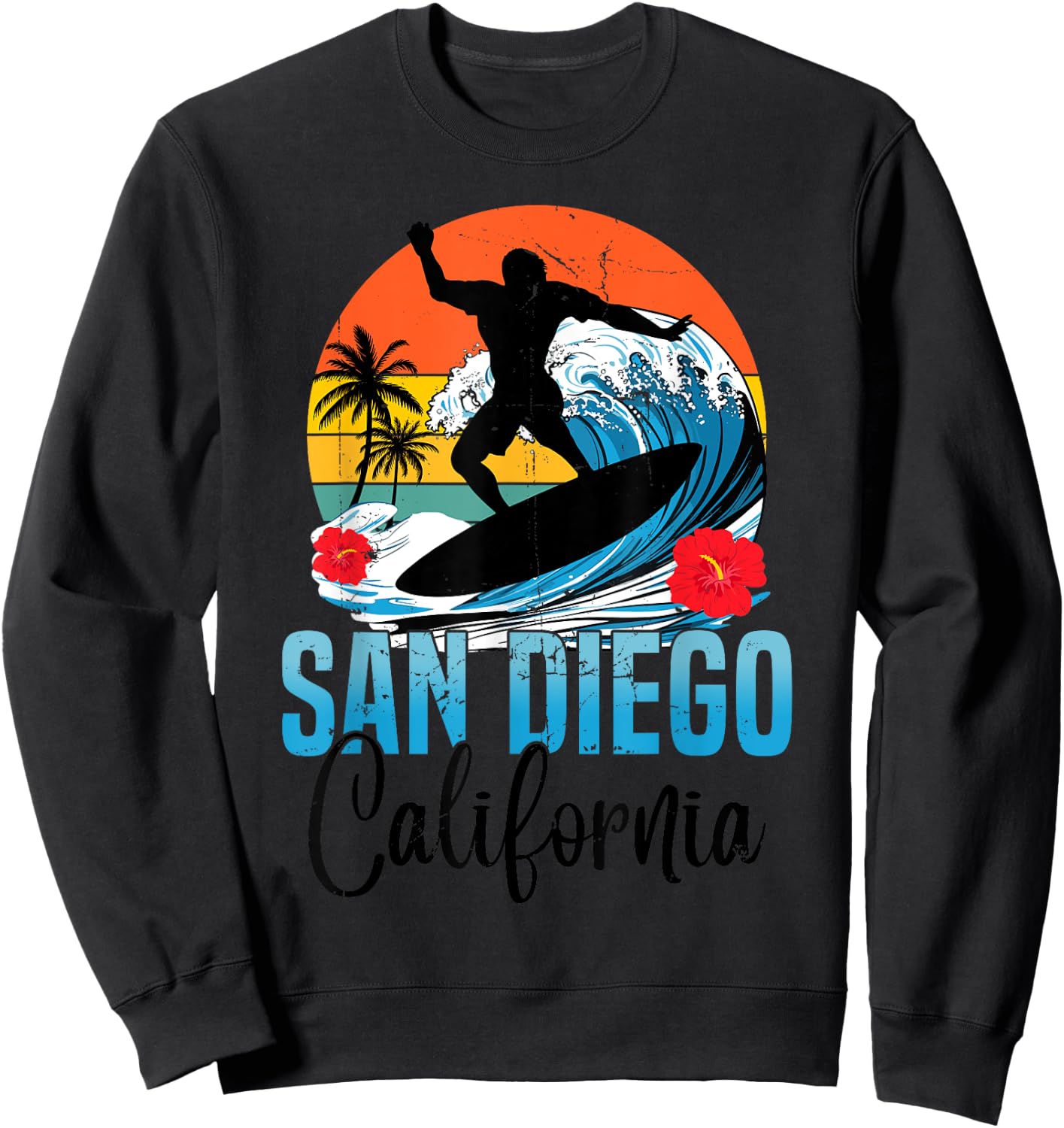 Retro San Diego California Beach Vibes Summer Break Vacation Sweatshirt - Sweatshirt | Black