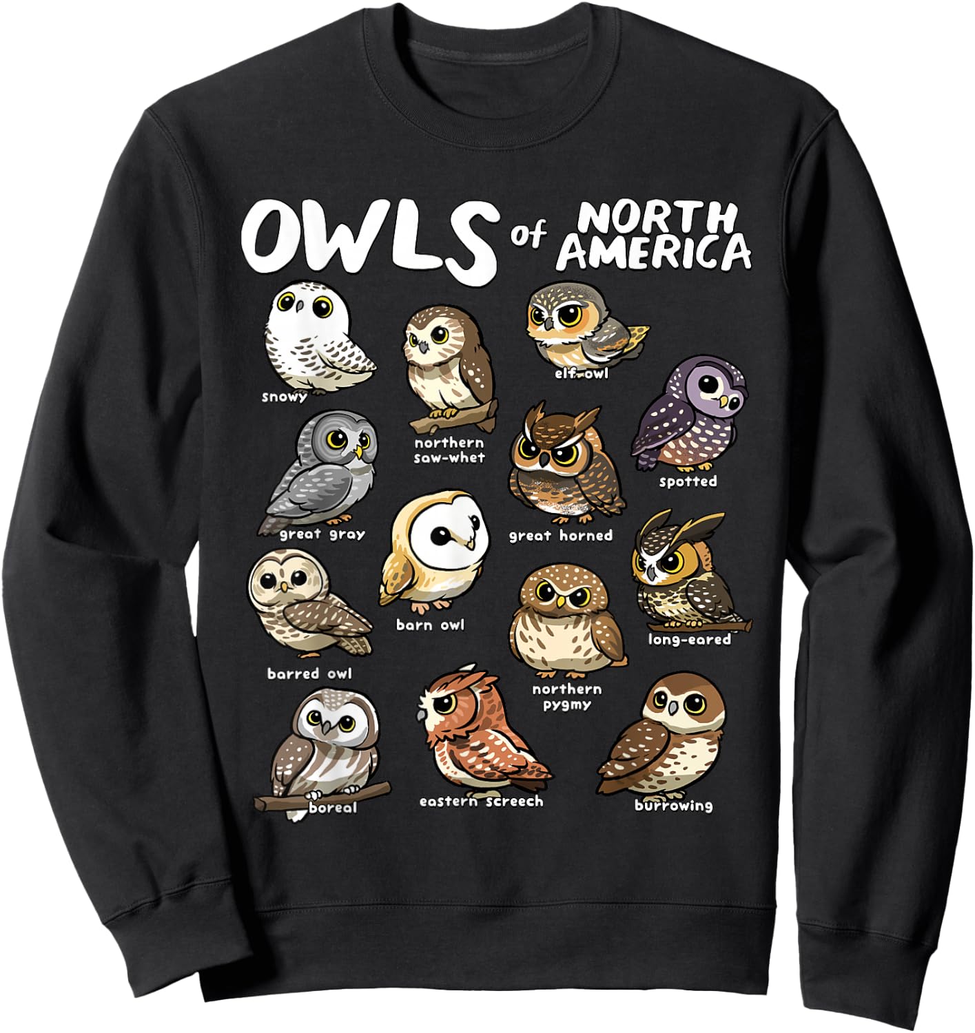Owls of North America Shirt Birdwatcher Bird Lover Owl Lover Sweatshirt - Sweatshirt | Black