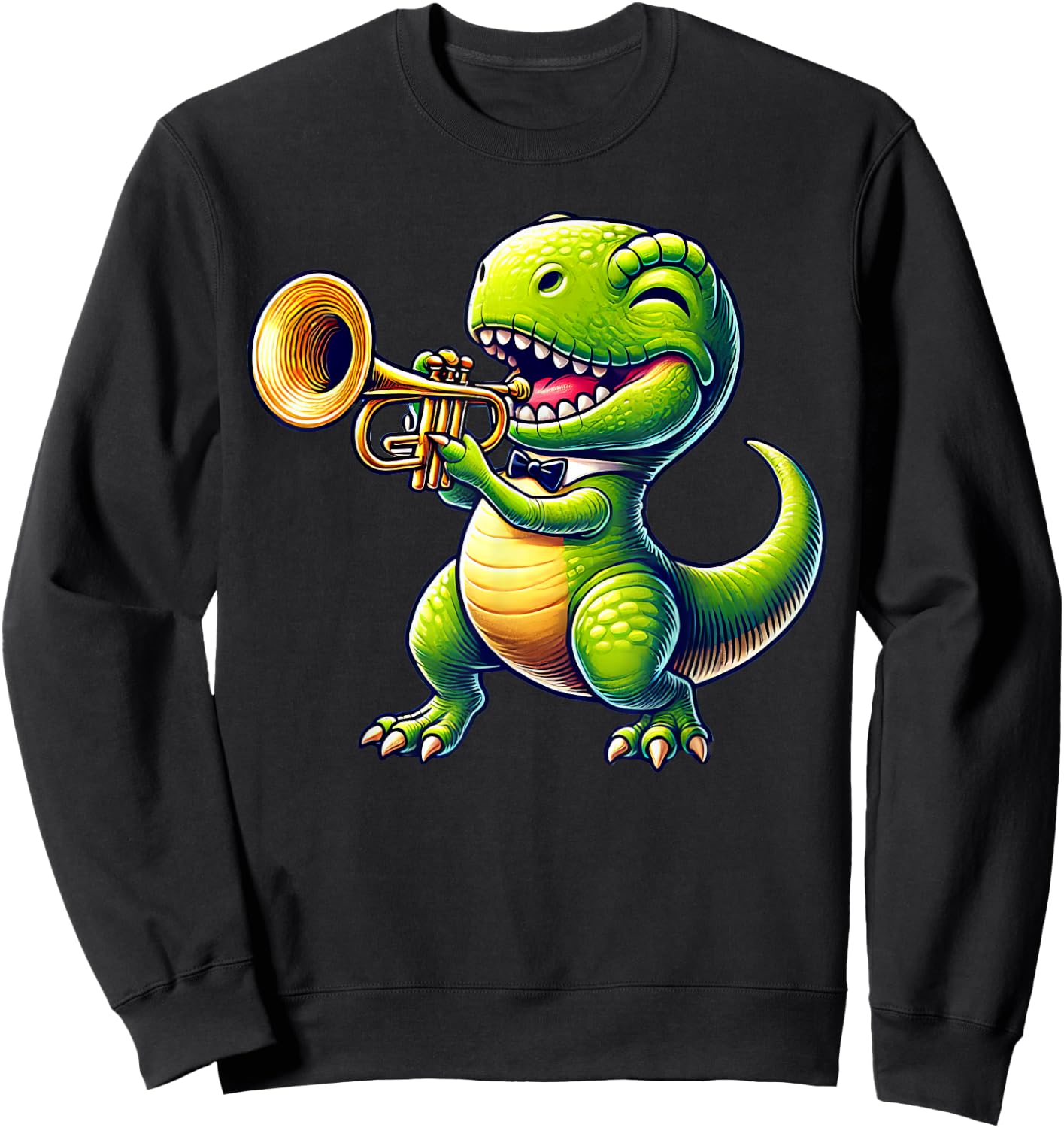 T-Rex Dinosaur Playing Trumpet Musician Music Sweatshirt - Sweatshirt | Black