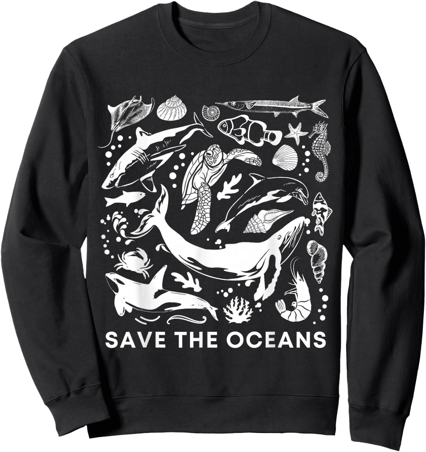 Save the Oceans-Whale Turtle Orca, Climate change-sea lover Sweatshirt - Sweatshirt | Black