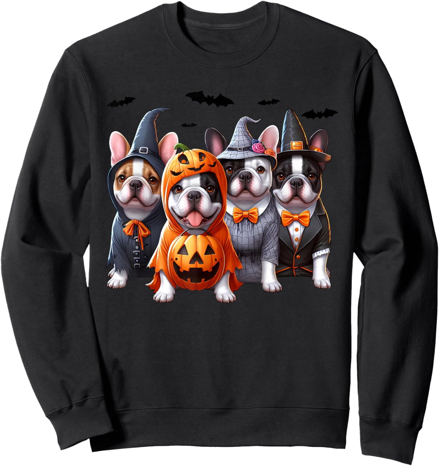 Frenchie Ghost And Witch Dog, French Bulldog Halloween Boo Men Women Kids Sweatshirt - Sweatshirt | Black
