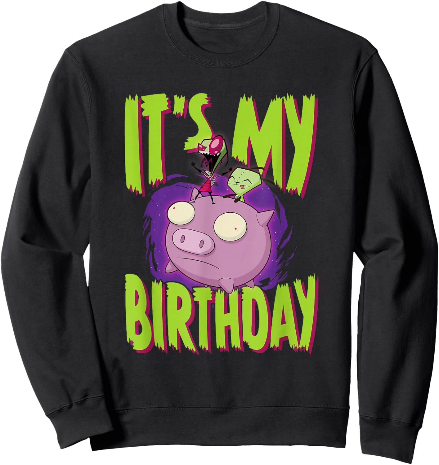 Invader Zim It's My Birthday Zim & Gir Riding Pig Sweatshirt - Sweatshirt | Black