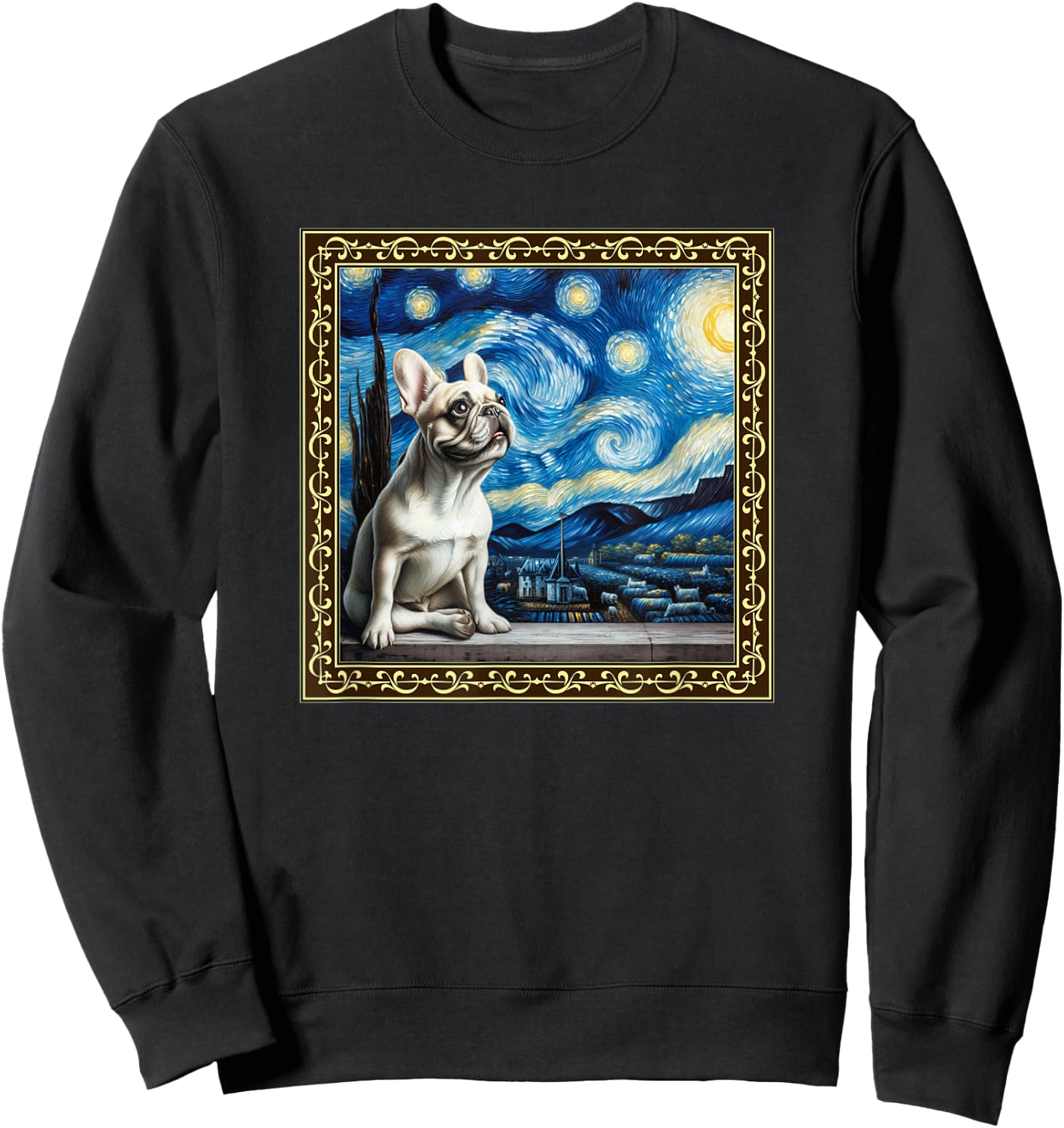 Starry Night French Bulldog Van Gogh Frenchie Painting Women Sweatshirt - Sweatshirt | Black