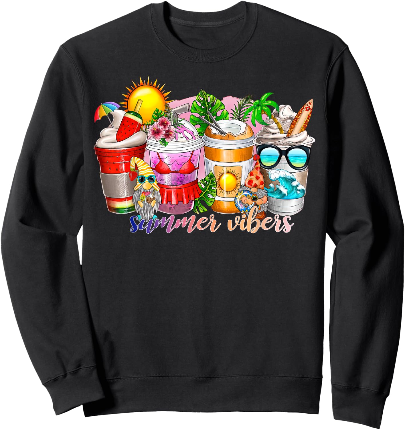 Summer Vibes Iced Latte Fruit Juice Tropical Summer Vacation Sweatshirt - Sweatshirt | Black